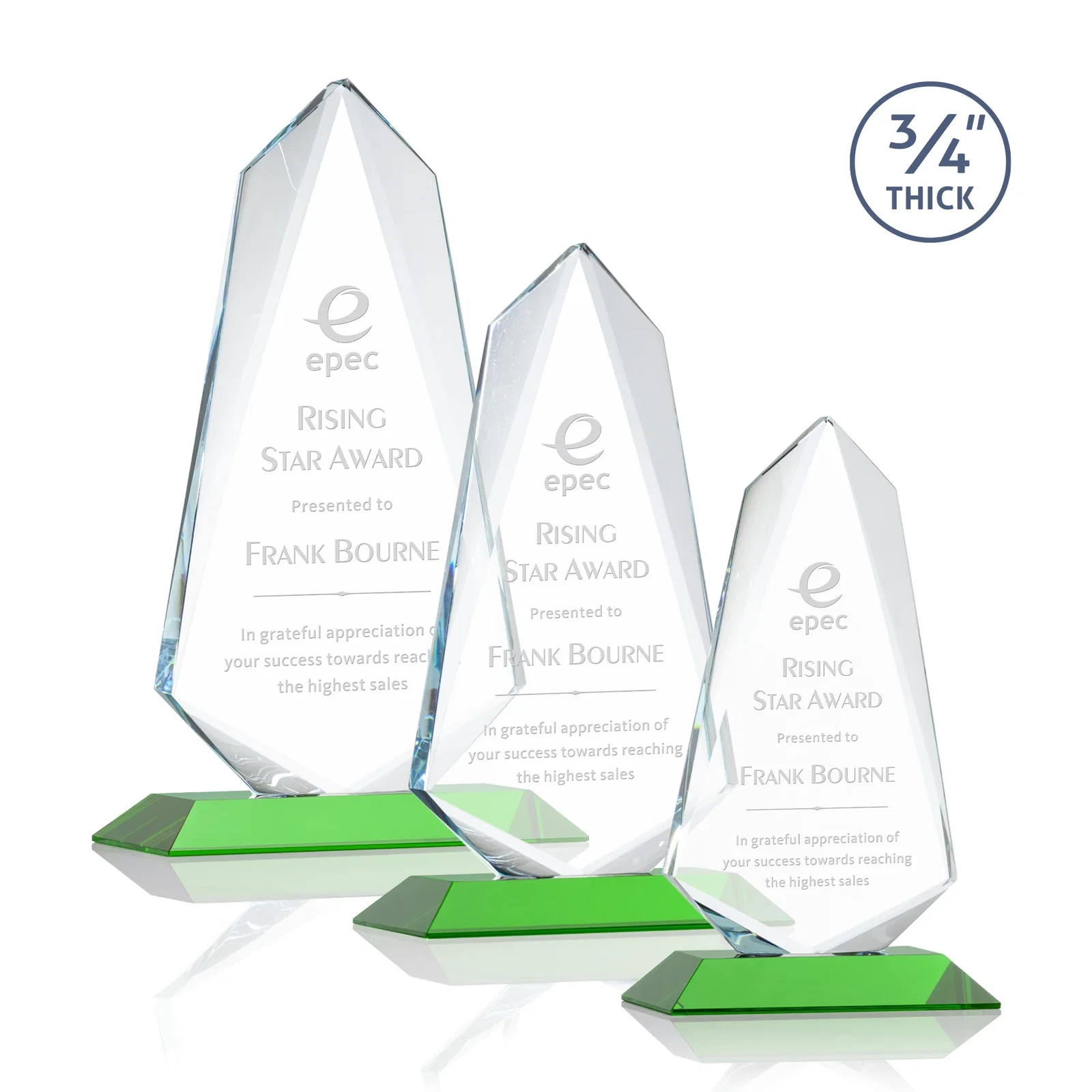 Custom Starfire Crystal Arrow Award with Wood or Crystal Mitered Base for safety achievement programs