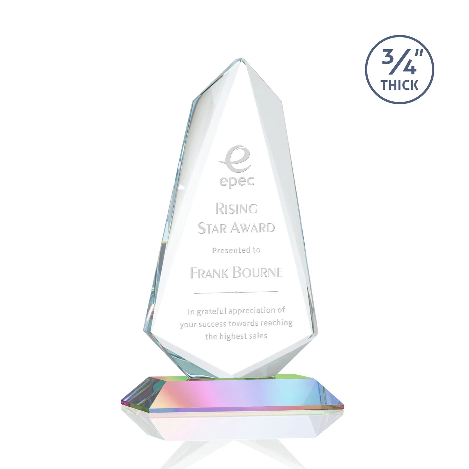 Custom Starfire Crystal Arrow Award with Wood or Crystal Mitered Base, with your logo for team milestone celebrations