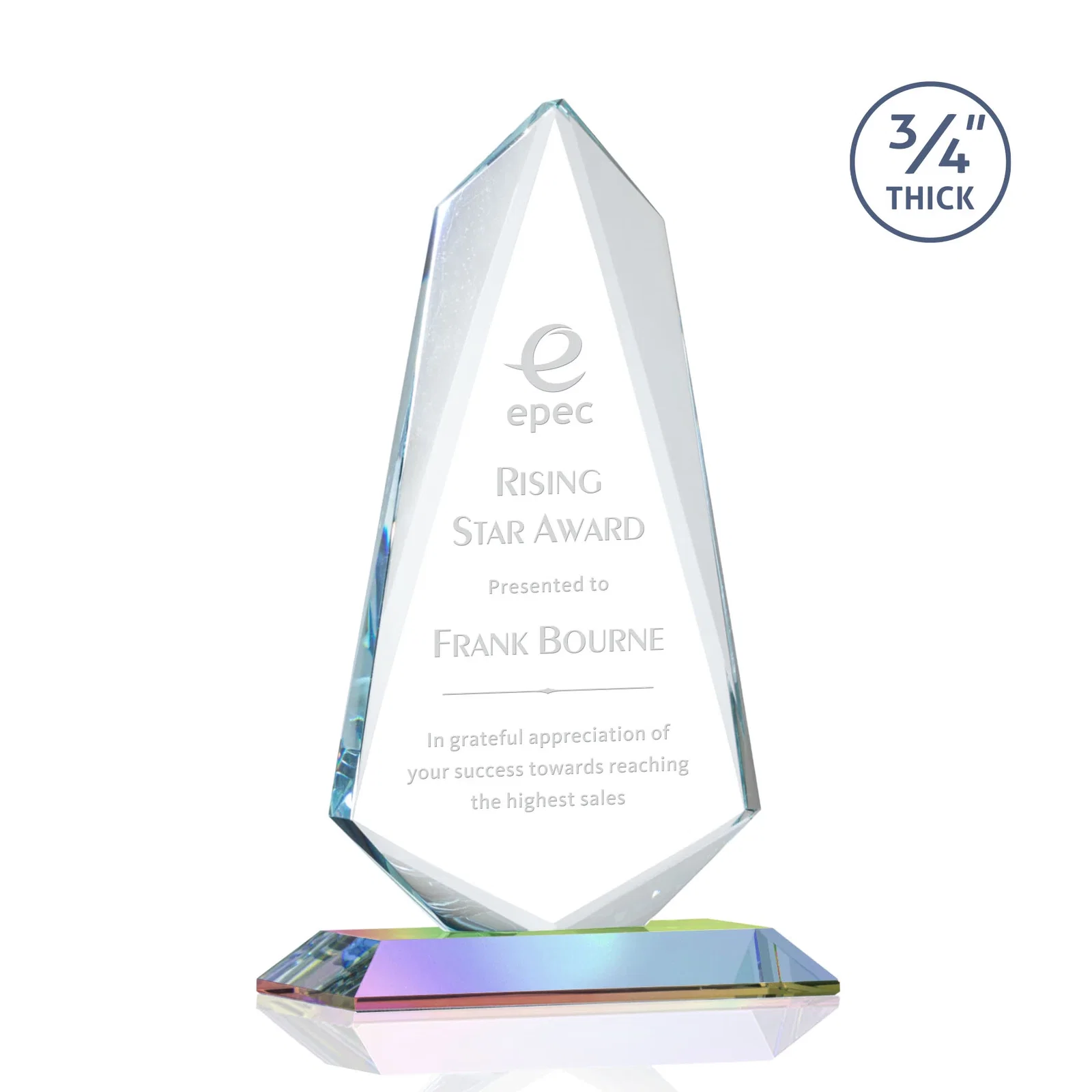 Custom Starfire Crystal Arrow Award with Wood or Crystal Mitered Base, with your logo for donor appreciation