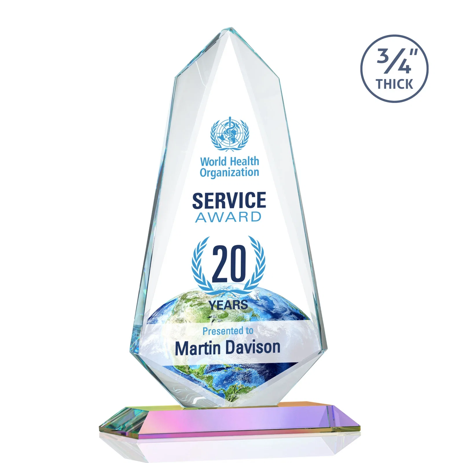 Custom Starfire Crystal Arrow Award with Wood or Crystal Mitered Base, with your logo for company anniversary events