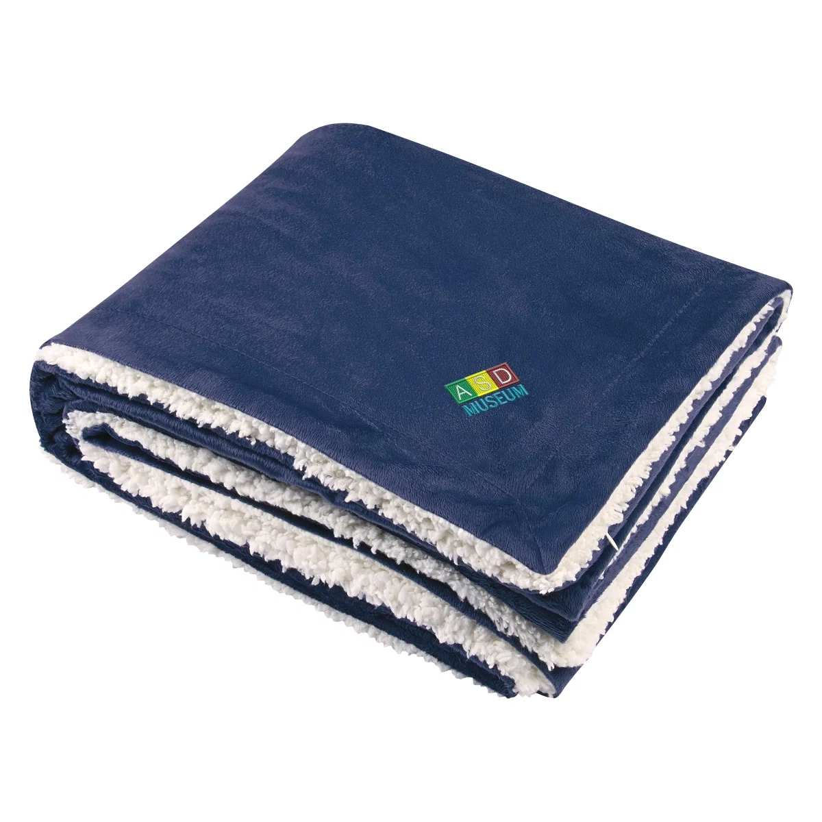 Sherpa blanket folded neatly to show its thick plush surface