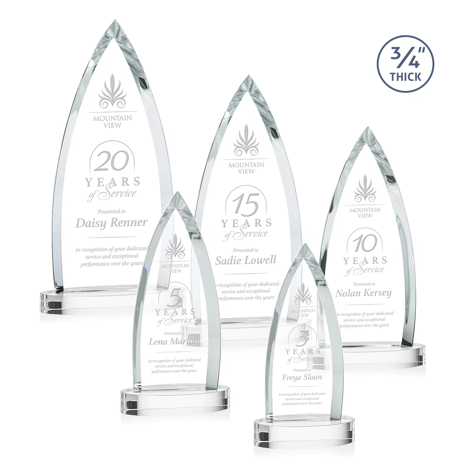 Custom Starfire Crystal Arrowhead Award on Round Crystal Base for employee recognition