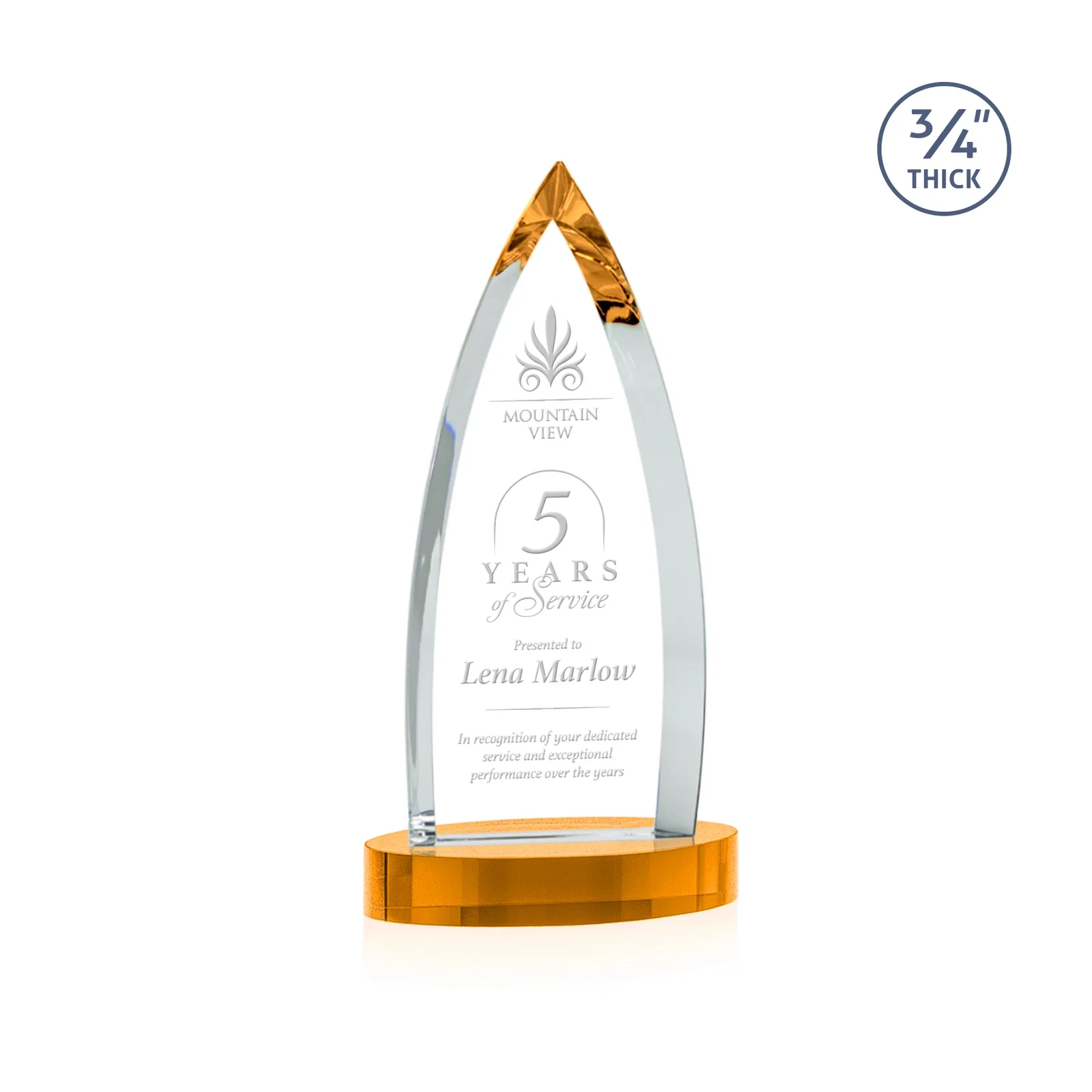 Custom Starfire Crystal Arrowhead Award on Round Crystal Base for volunteer appreciation