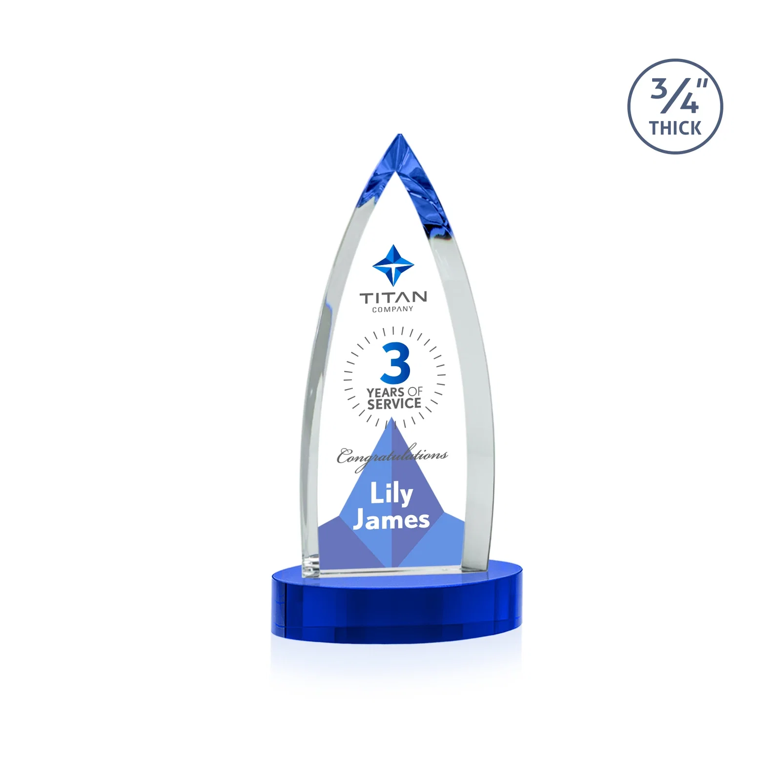 Personalized Starfire Crystal Arrowhead Award on Round Crystal Base, with your logo for sales achievement awards