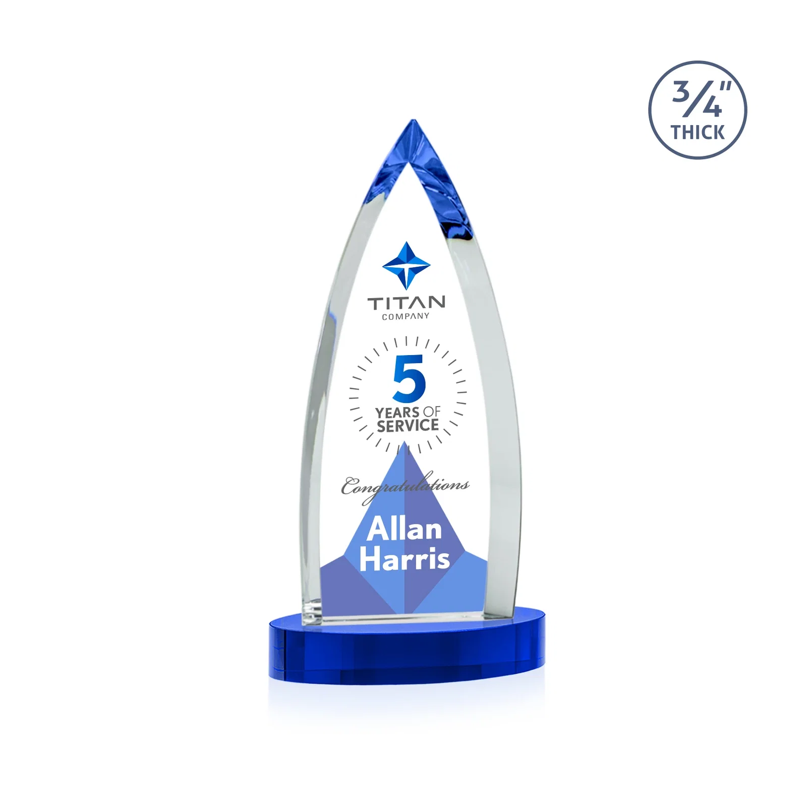 Personalized Starfire Crystal Arrowhead Award on Round Crystal Base, with your logo for retirement presentations