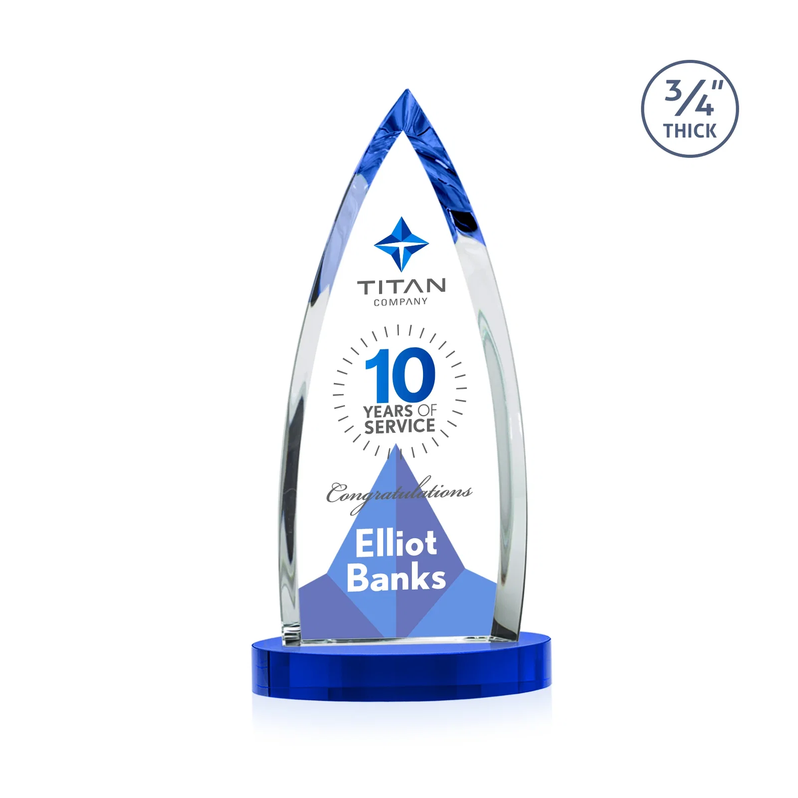 Personalized Starfire Crystal Arrowhead Award on Round Crystal Base, with your logo for team milestone celebrations