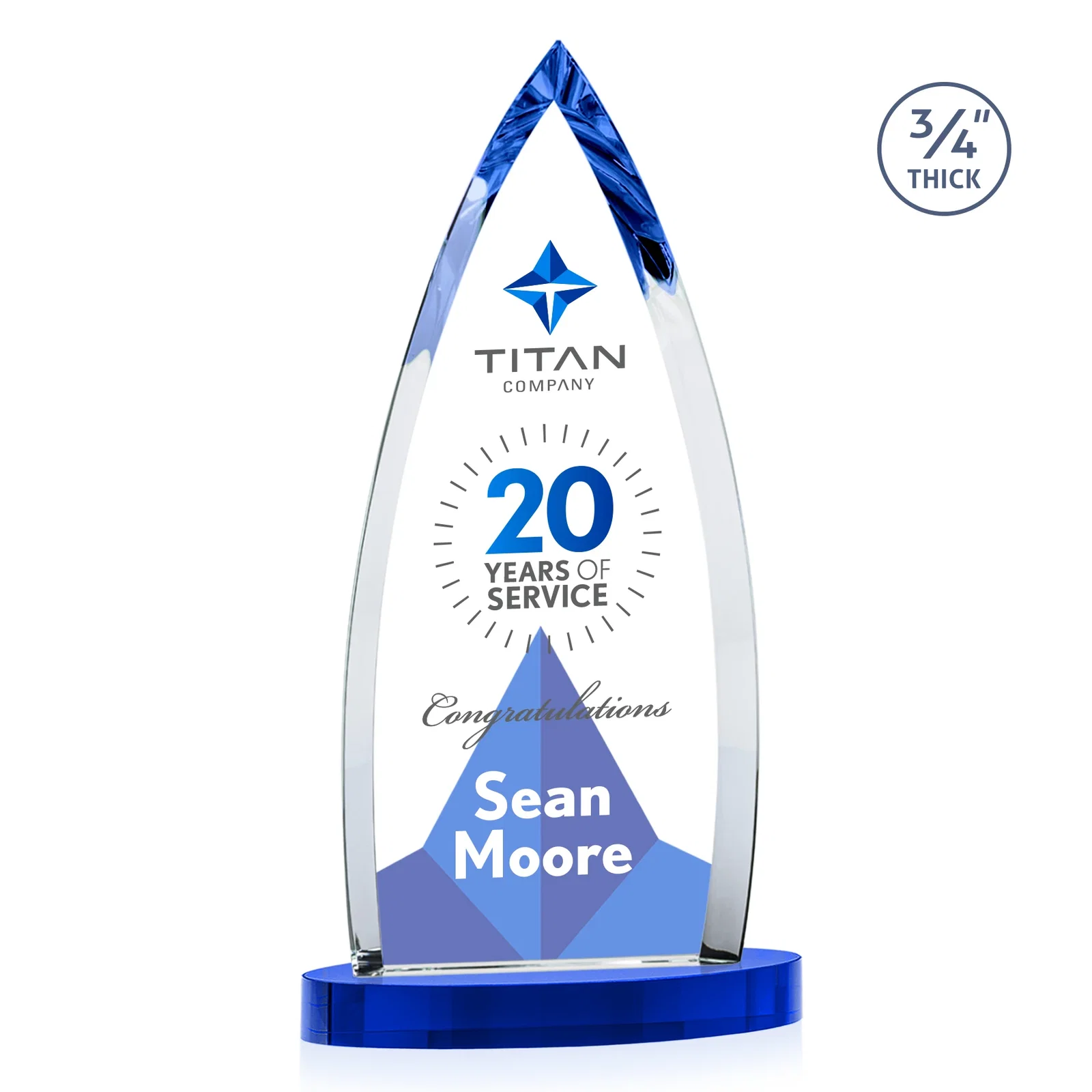 Personalized Starfire Crystal Arrowhead Award on Round Crystal Base, with your logo for graduation ceremonies