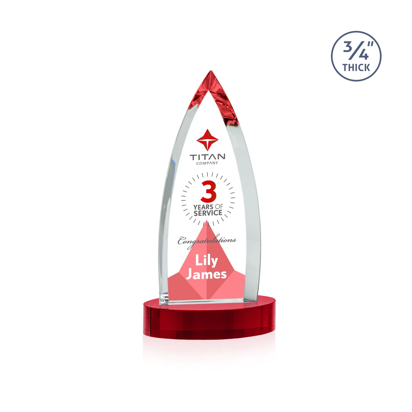Personalized Starfire Crystal Arrowhead Award on Round Crystal Base, with your logo for dealer and partner awards