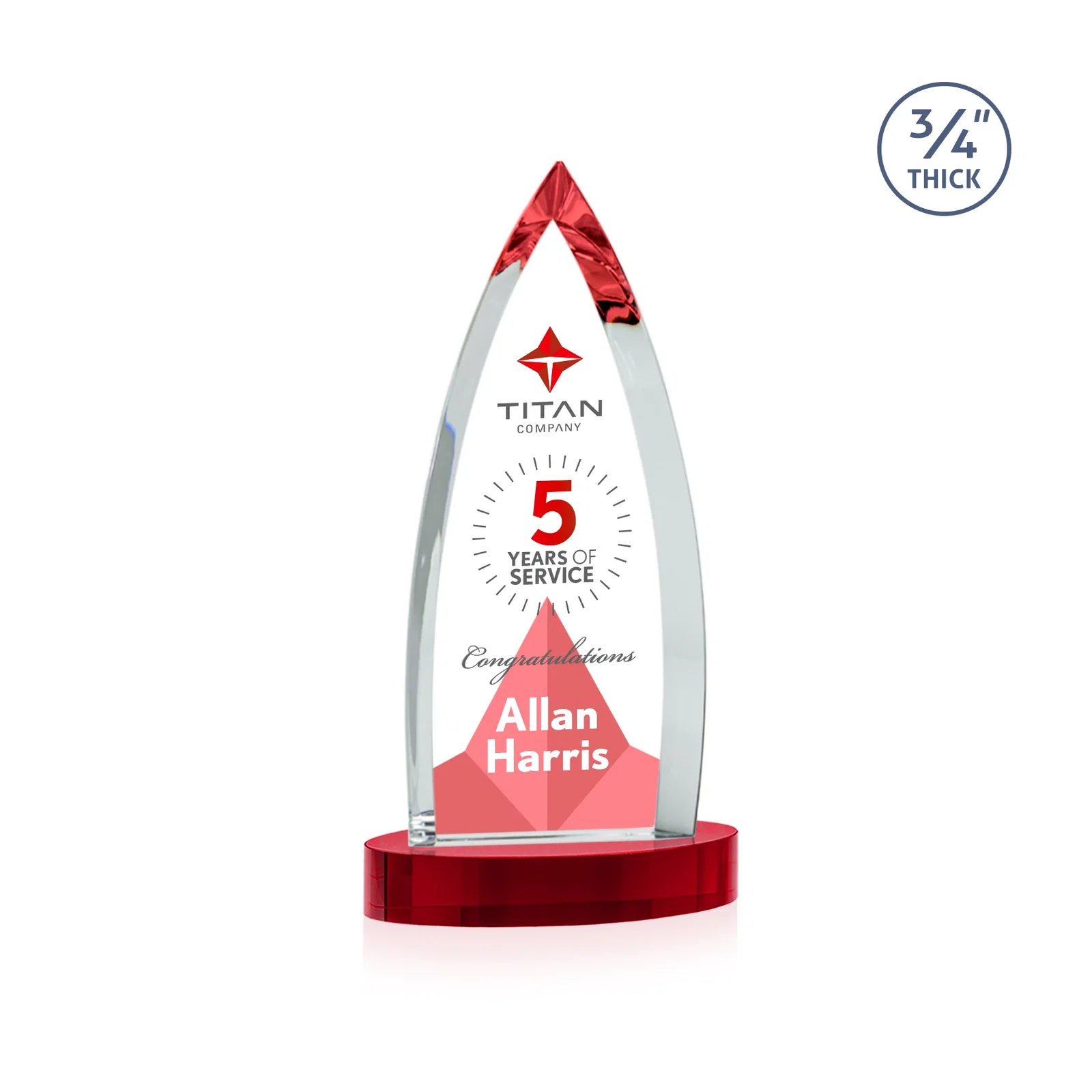 Personalized Starfire Crystal Arrowhead Award on Round Crystal Base, with your logo for company anniversary events