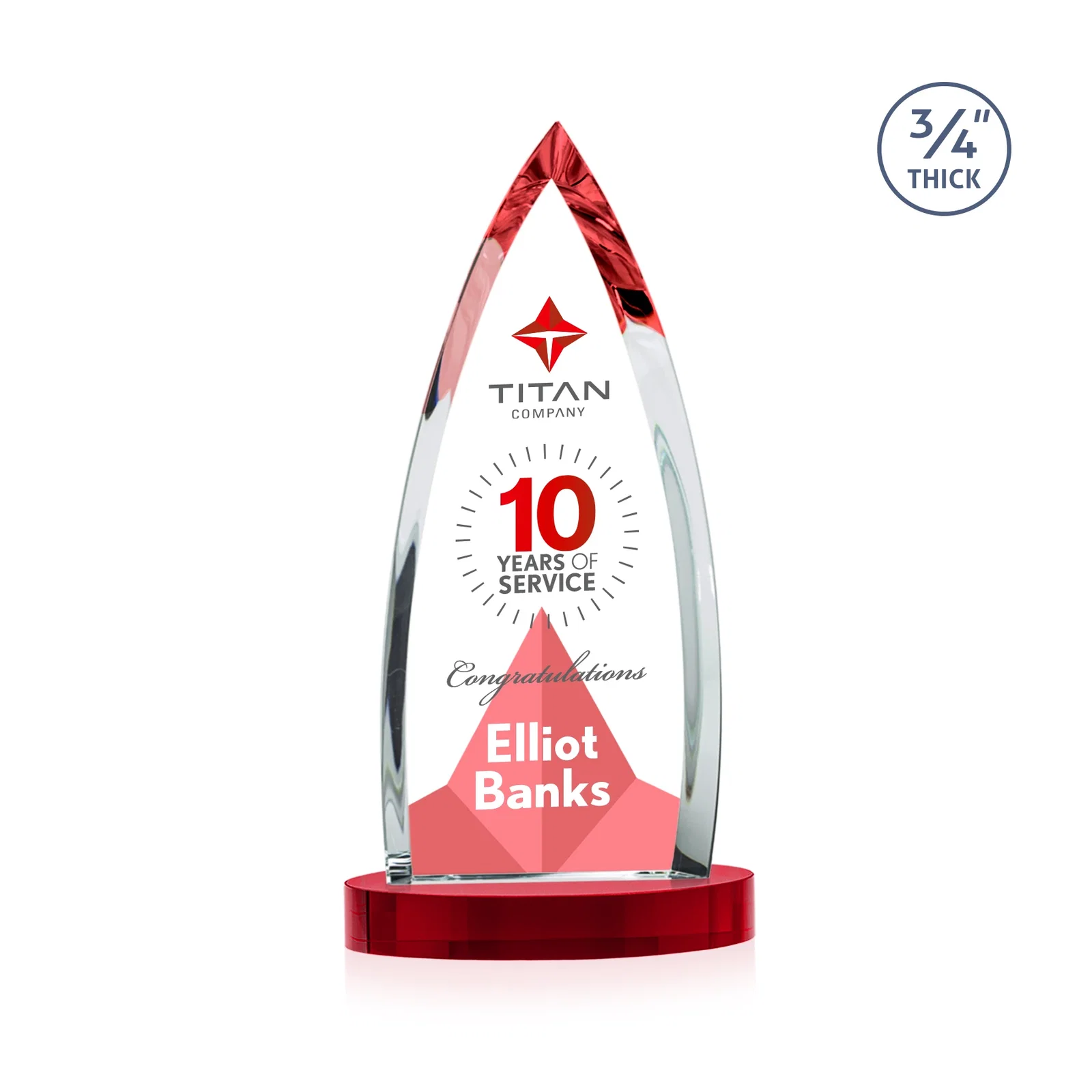Promotional Starfire Crystal Arrowhead Award on Round Crystal Base, with your logo for employee recognition