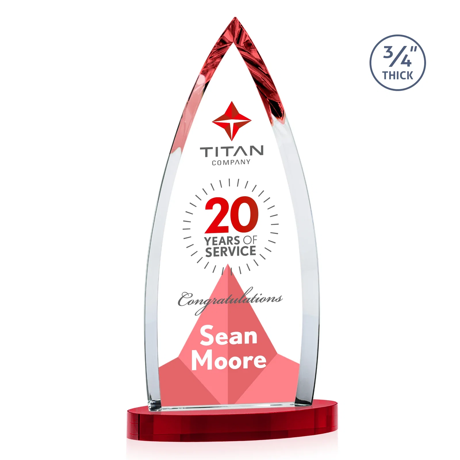 Promotional Starfire Crystal Arrowhead Award on Round Crystal Base, with your logo for service anniversary gifts