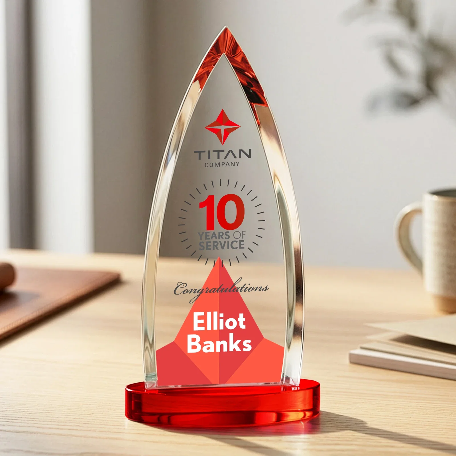 Promotional Starfire Crystal Arrowhead Award on Round Crystal Base, with your logo for sales achievement awards
