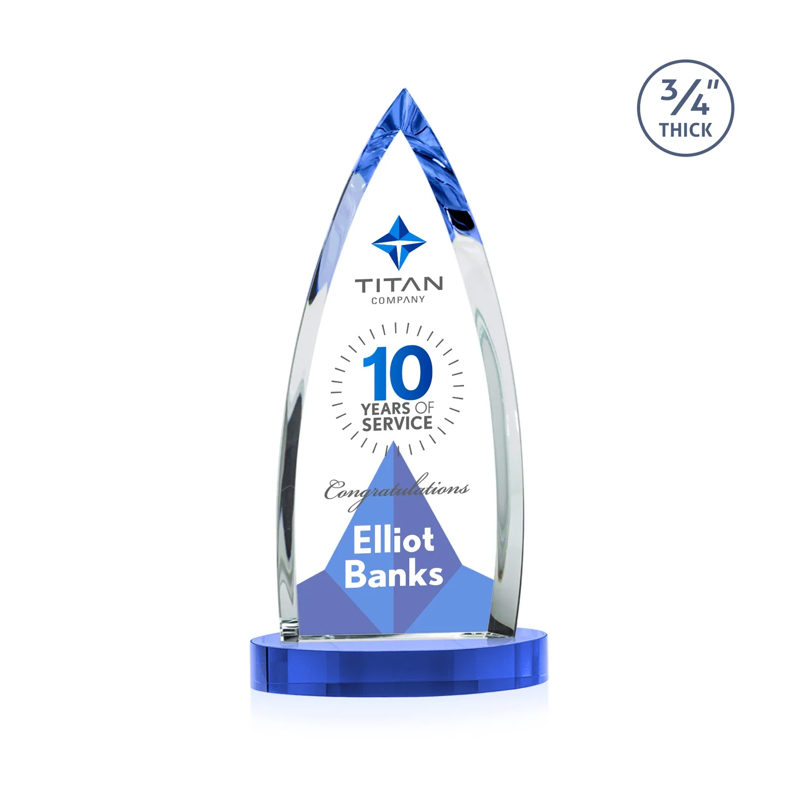 Promotional Starfire Crystal Arrowhead Award on Round Crystal Base, with your logo for graduation ceremonies