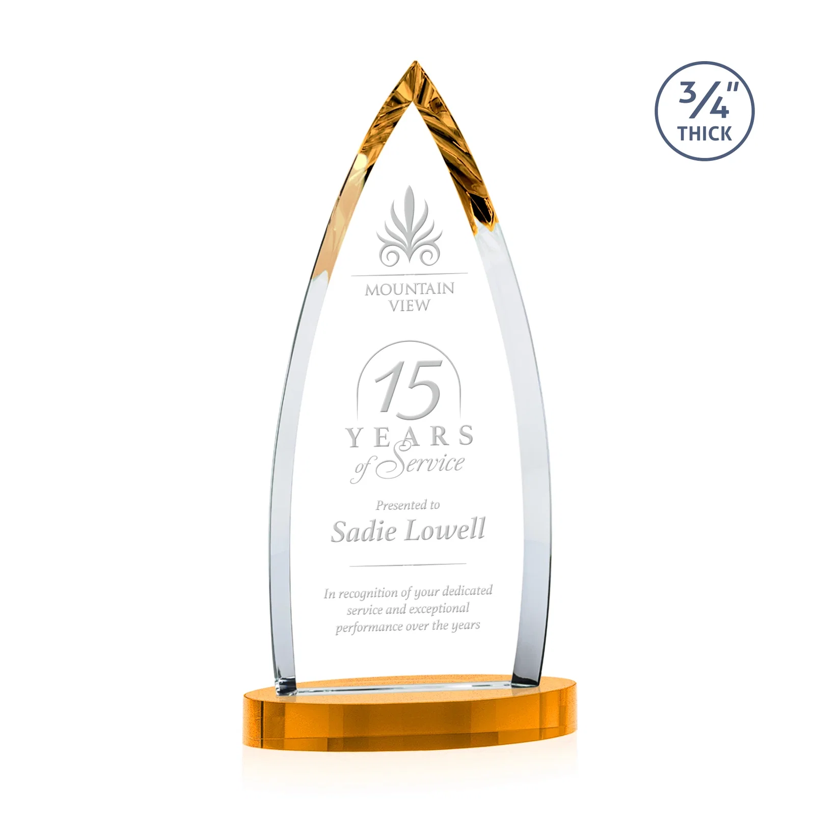 Custom Starfire Crystal Arrowhead Award on Round Crystal Base for company anniversary events