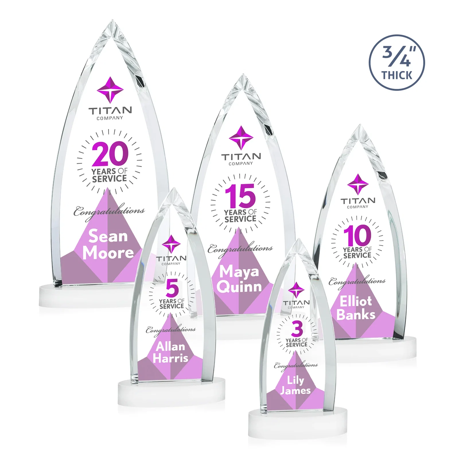 Promotional Starfire Crystal Arrowhead Award on Round Crystal Base, with your logo for company anniversary events