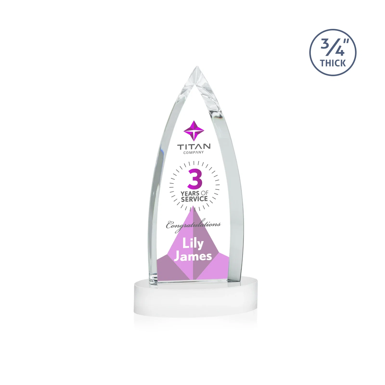 Branded Starfire Crystal Arrowhead Award on Round Crystal Base, with your logo for employee recognition