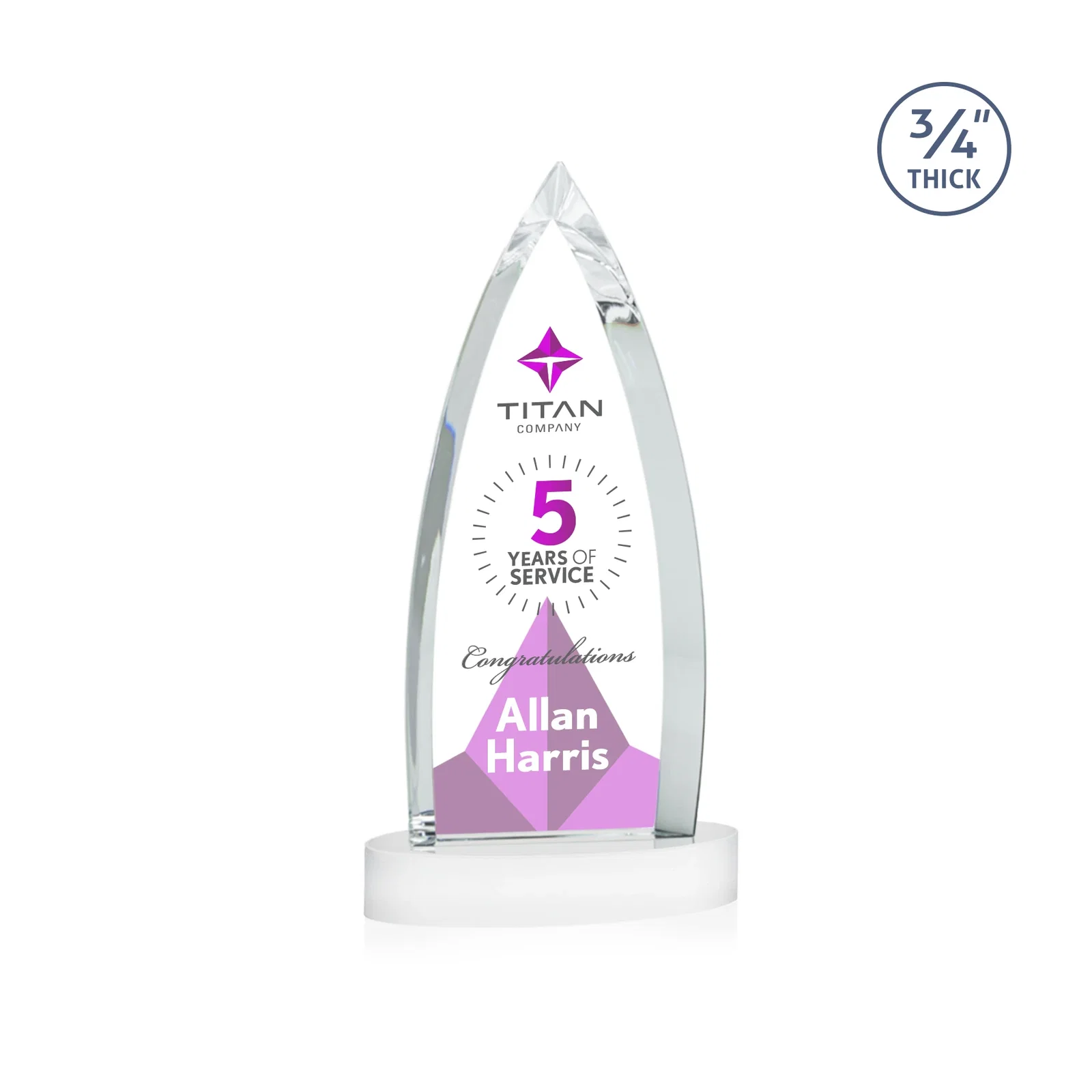 Branded Starfire Crystal Arrowhead Award on Round Crystal Base, with your logo for corporate award ceremonies