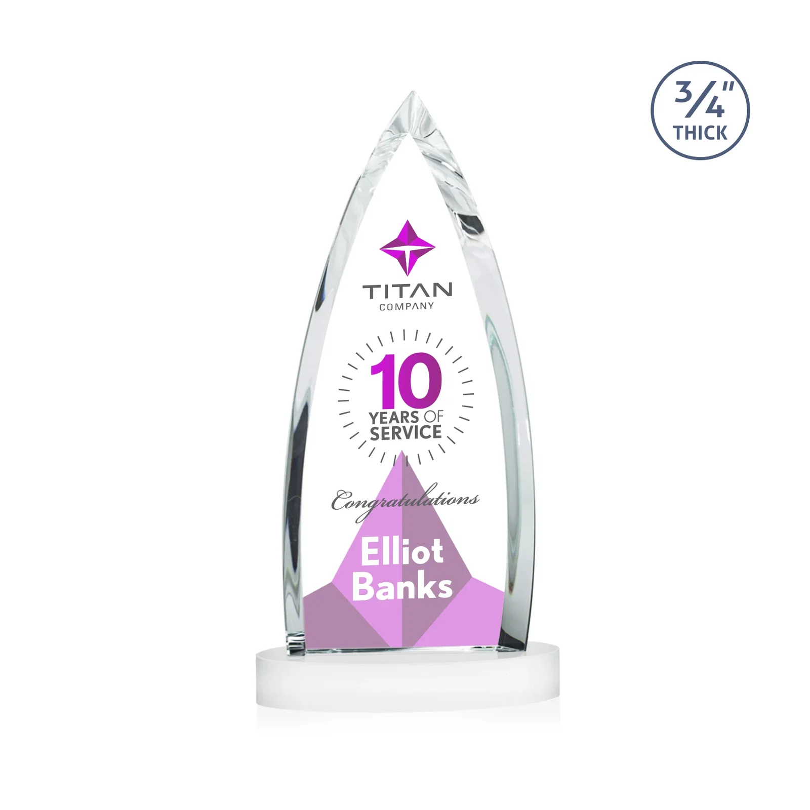 Branded Starfire Crystal Arrowhead Award on Round Crystal Base, with your logo for service anniversary gifts