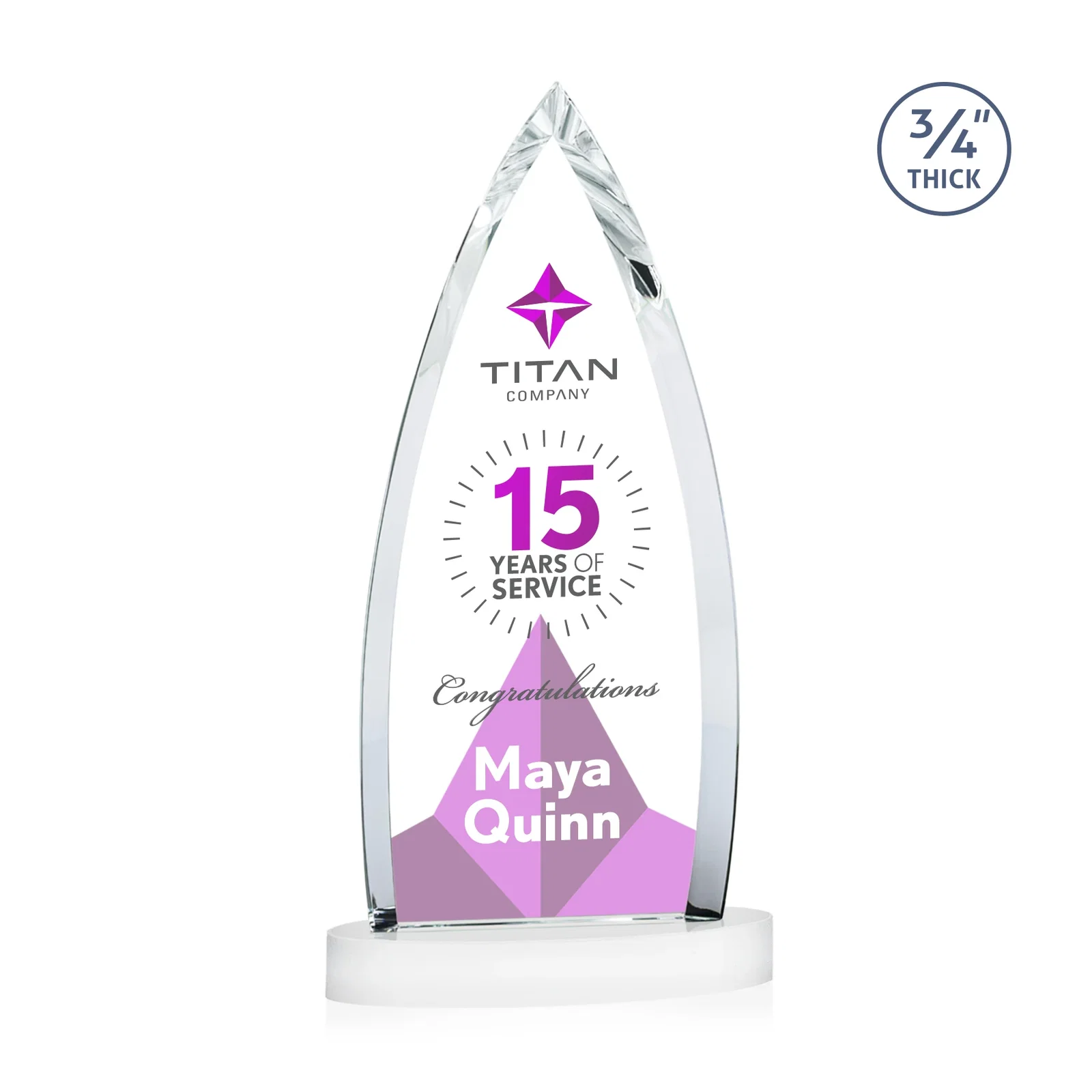 Branded Starfire Crystal Arrowhead Award on Round Crystal Base, with your logo for sales achievement awards