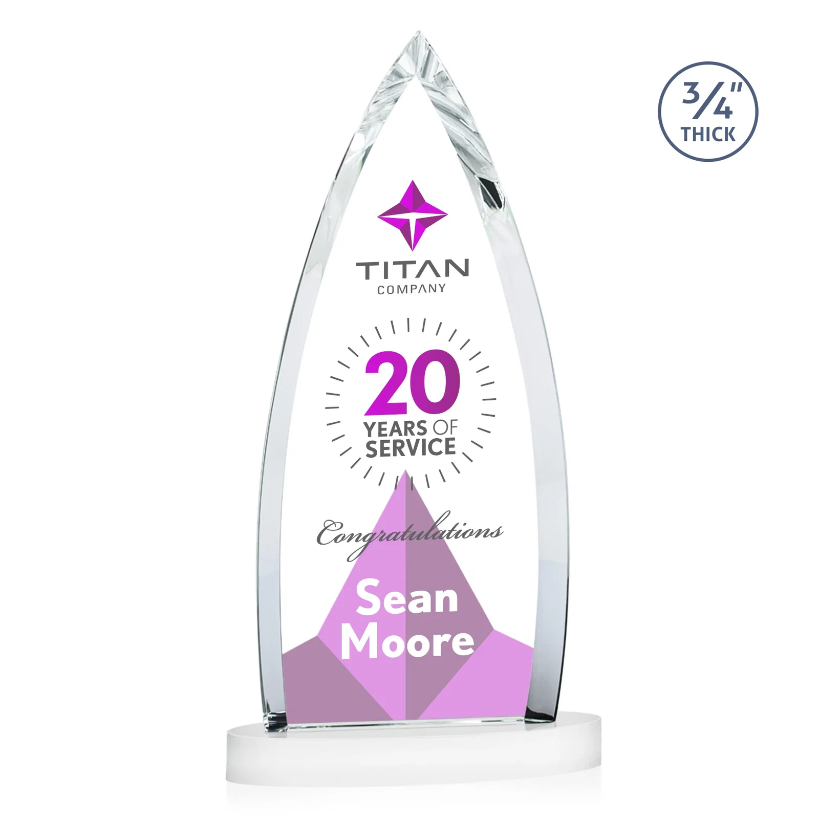 Branded Starfire Crystal Arrowhead Award on Round Crystal Base, with your logo for retirement presentations