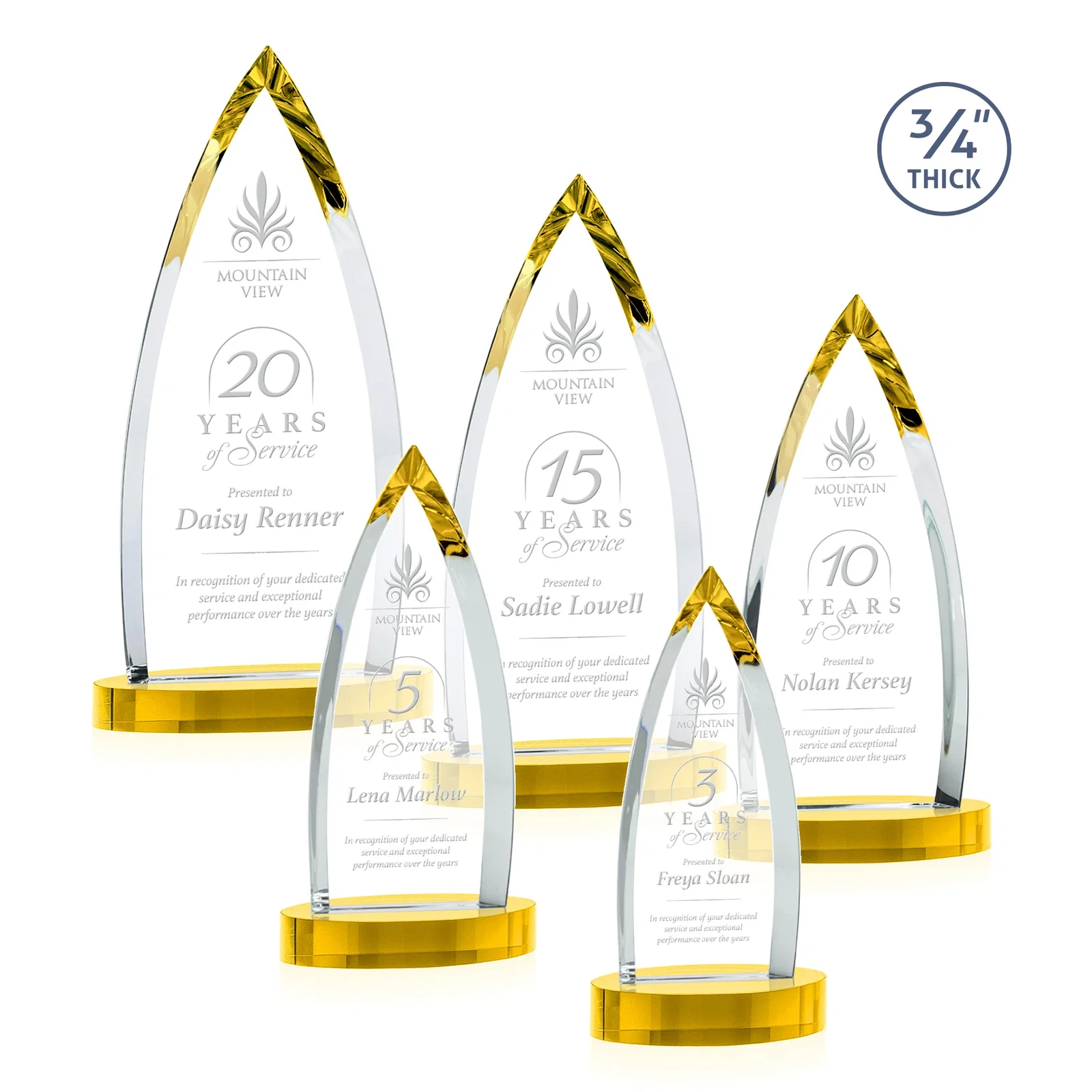 Personalized Starfire Crystal Arrowhead Award on Round Crystal Base for service anniversary gifts