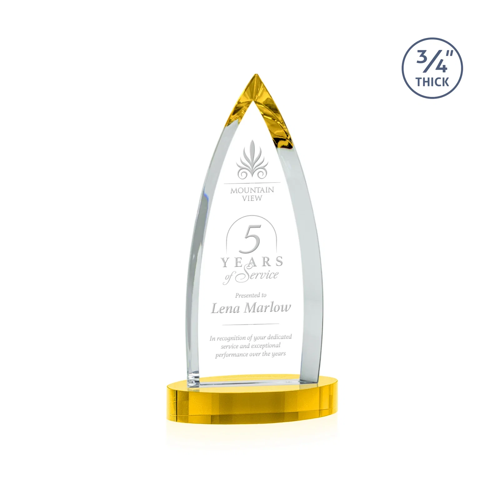 Personalized Starfire Crystal Arrowhead Award on Round Crystal Base for retirement presentations