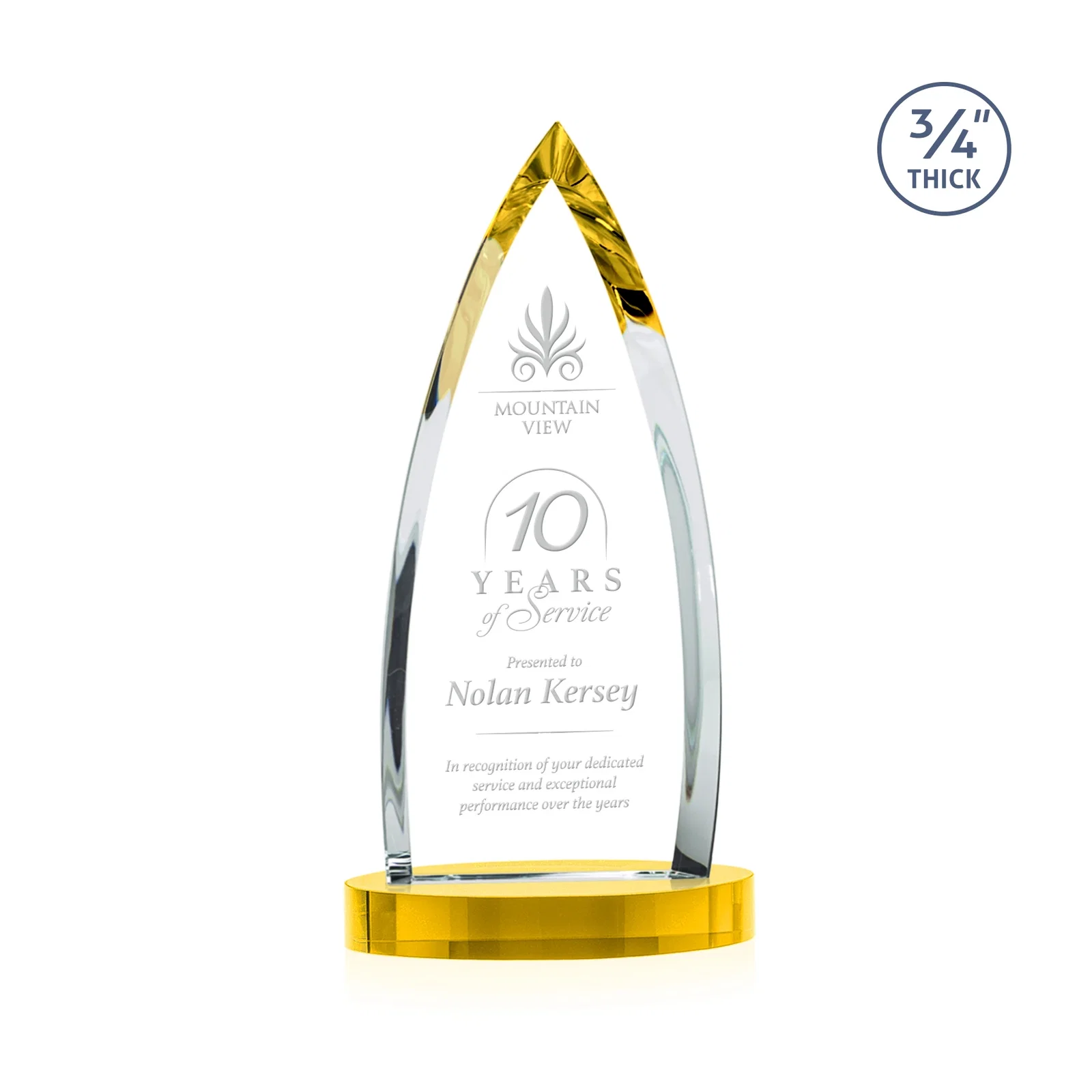 Personalized Starfire Crystal Arrowhead Award on Round Crystal Base for team milestone celebrations