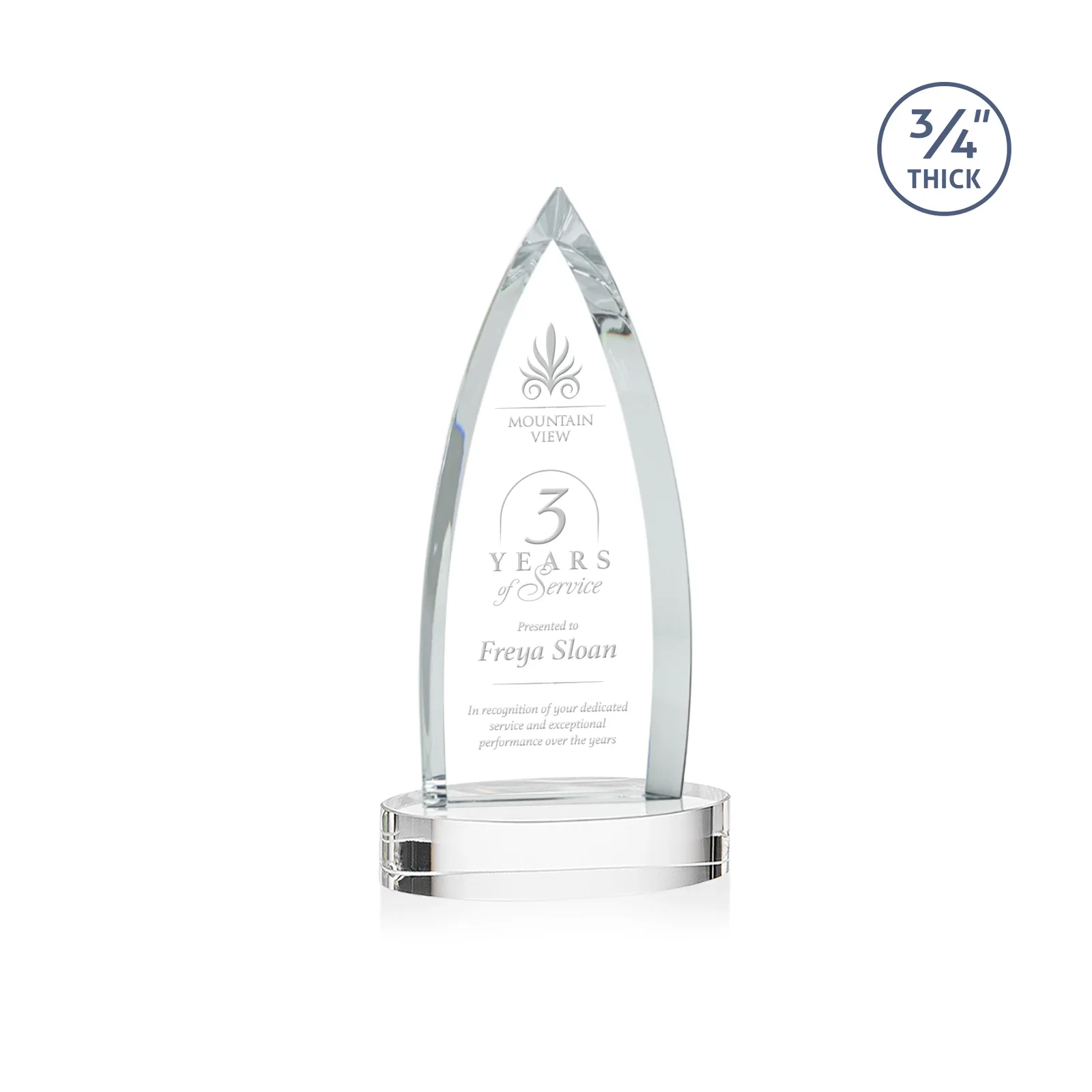 Custom Starfire Crystal Arrowhead Award on Round Crystal Base for corporate award ceremonies
