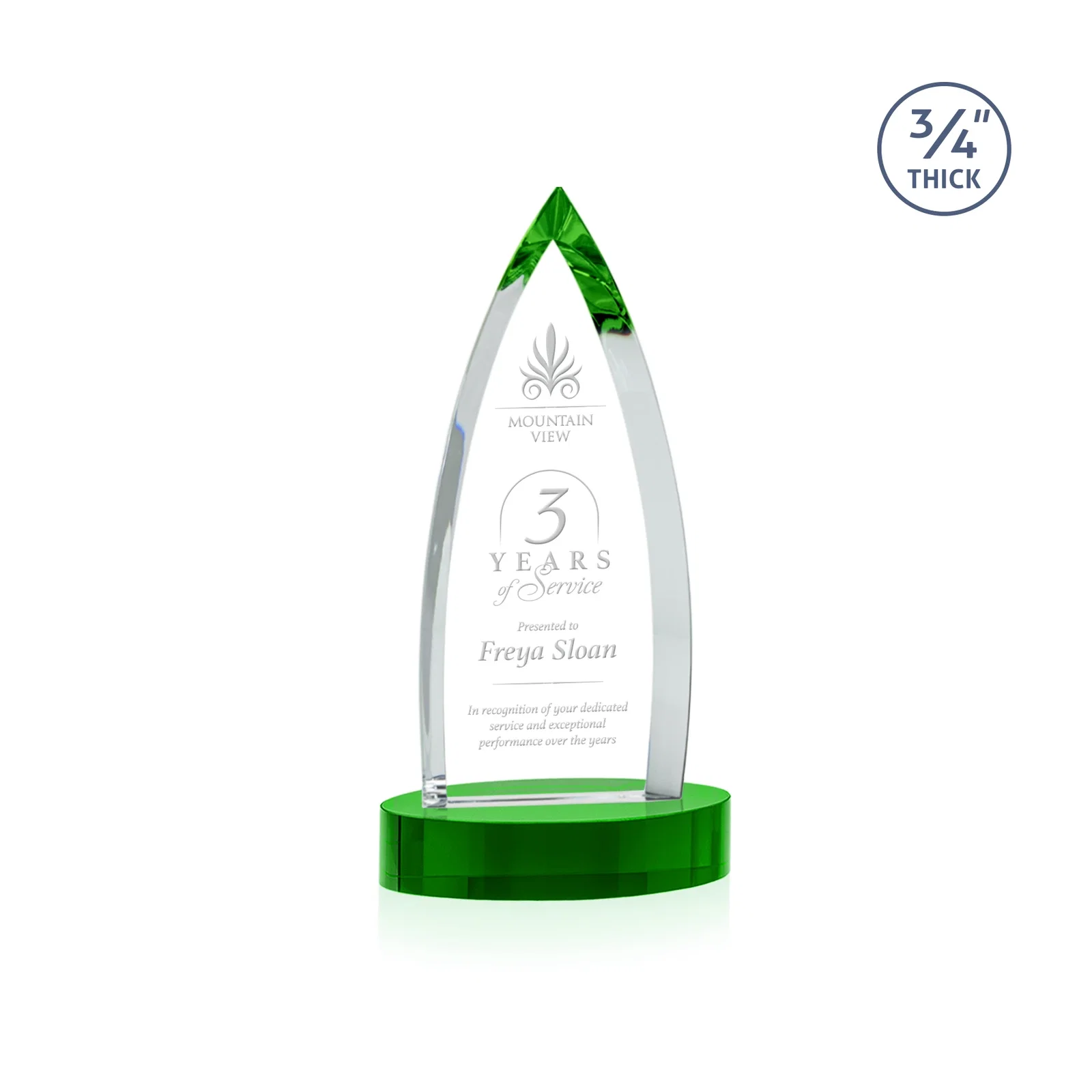 Personalized Starfire Crystal Arrowhead Award on Round Crystal Base for dealer and partner awards