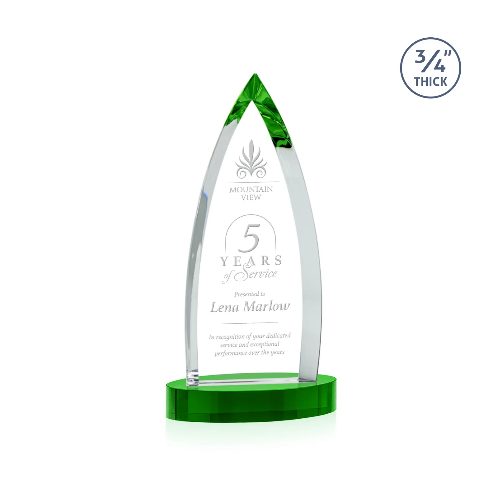 Personalized Starfire Crystal Arrowhead Award on Round Crystal Base for company anniversary events