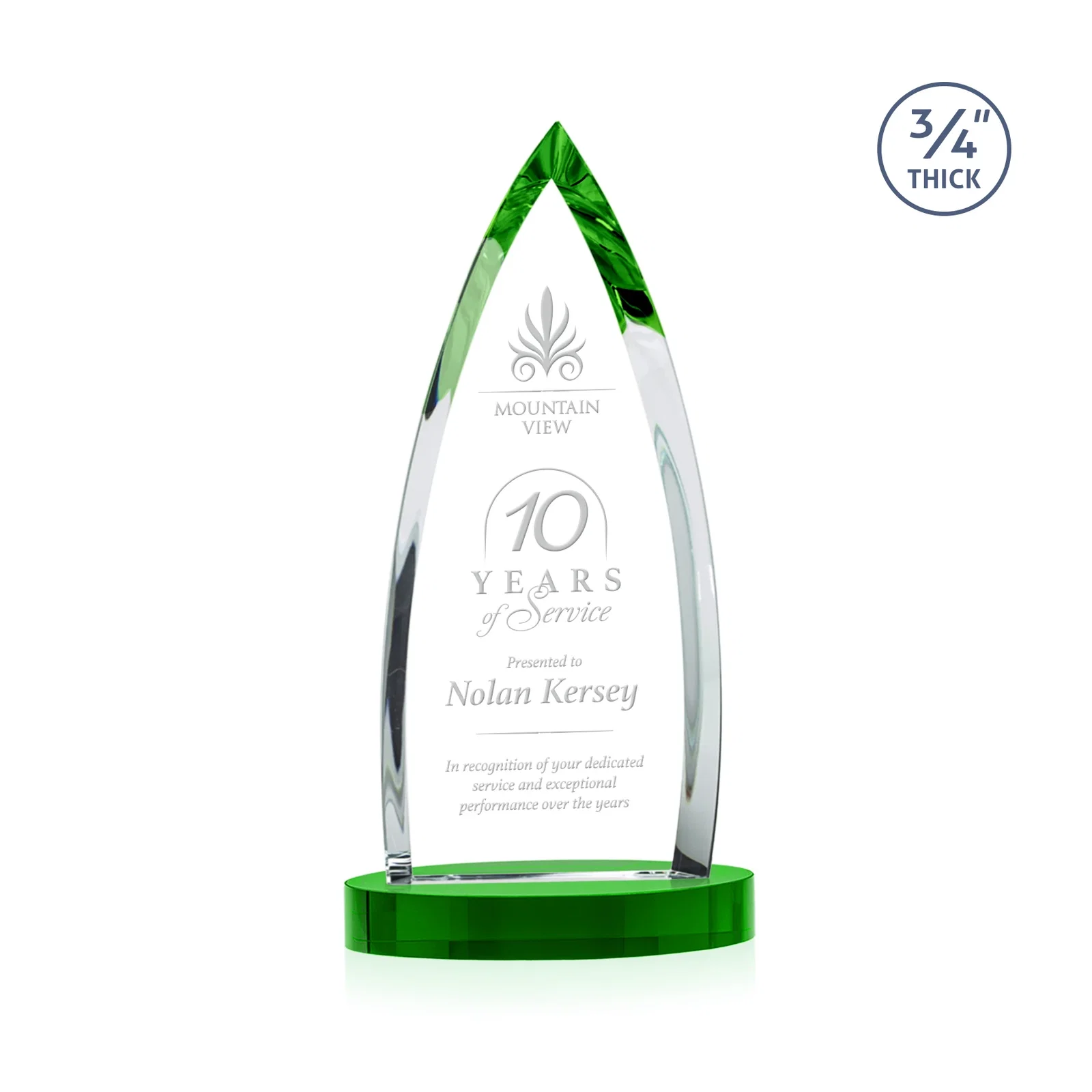 Promotional Starfire Crystal Arrowhead Award on Round Crystal Base for employee recognition