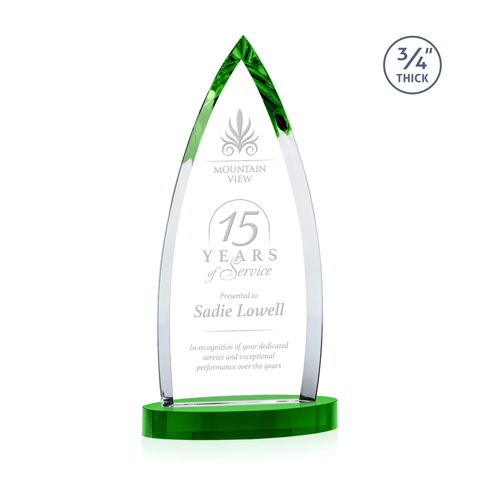 Promotional Starfire Crystal Arrowhead Award on Round Crystal Base for corporate award ceremonies