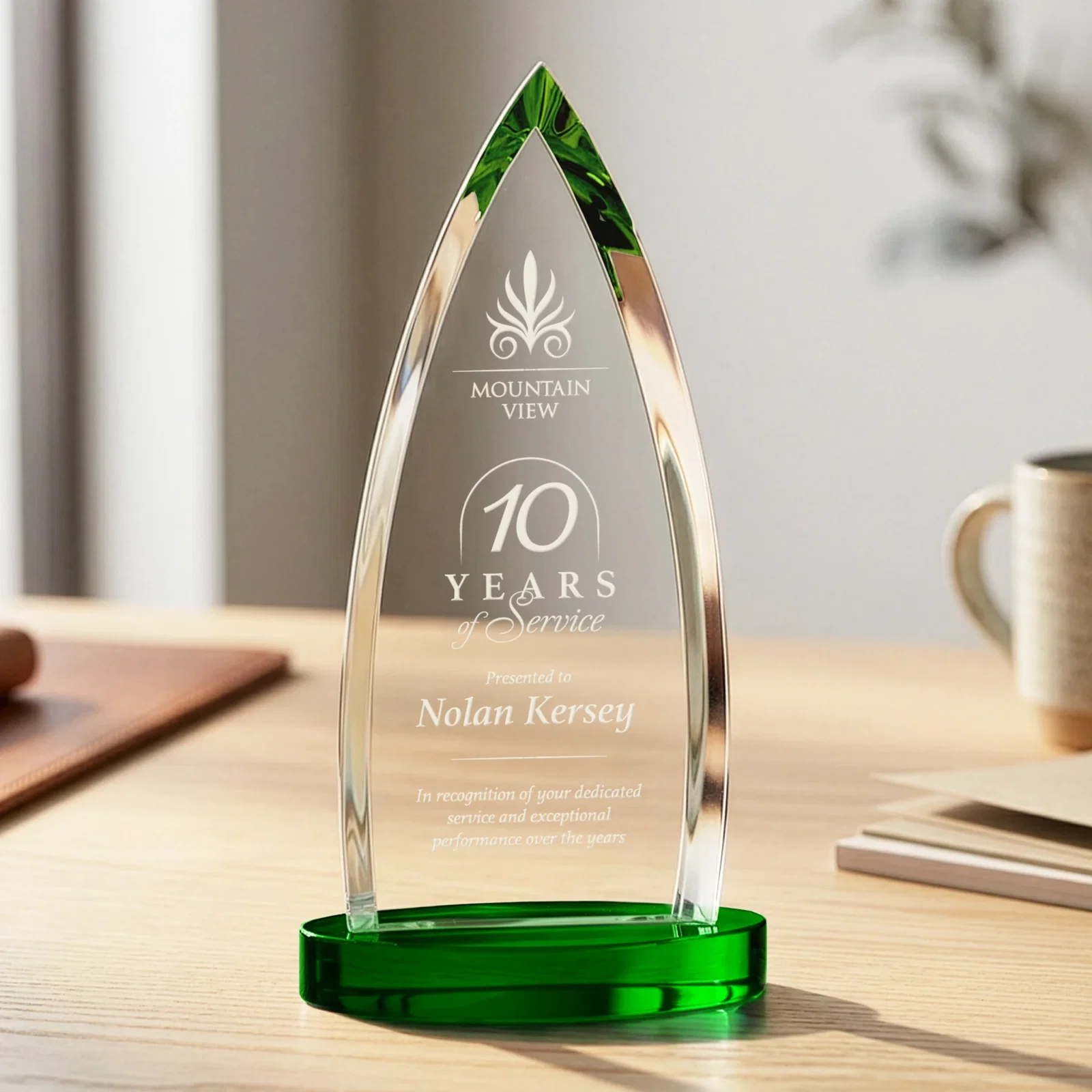 Promotional Starfire Crystal Arrowhead Award on Round Crystal Base for sales achievement awards