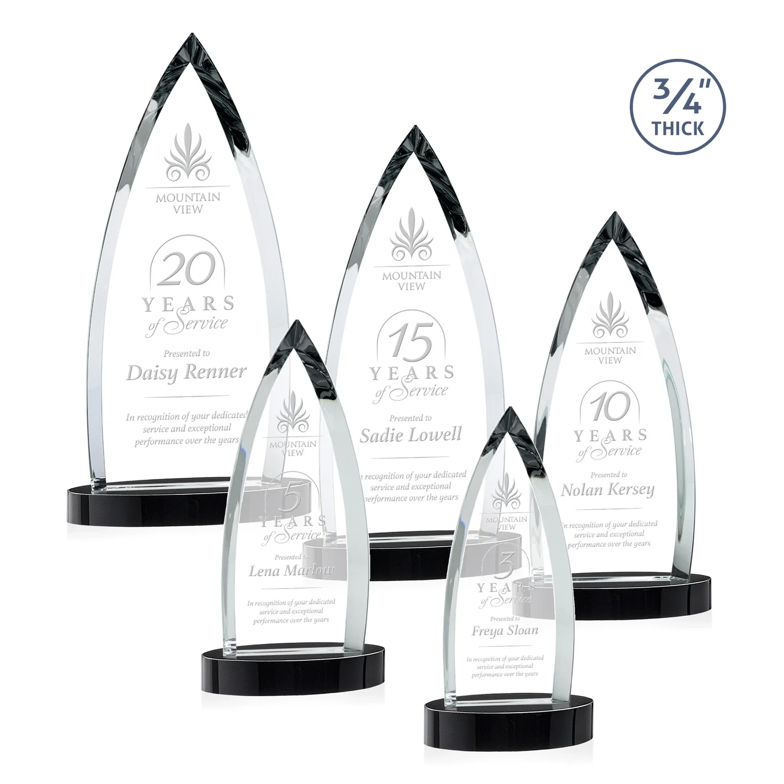 Promotional Starfire Crystal Arrowhead Award on Round Crystal Base for retirement presentations