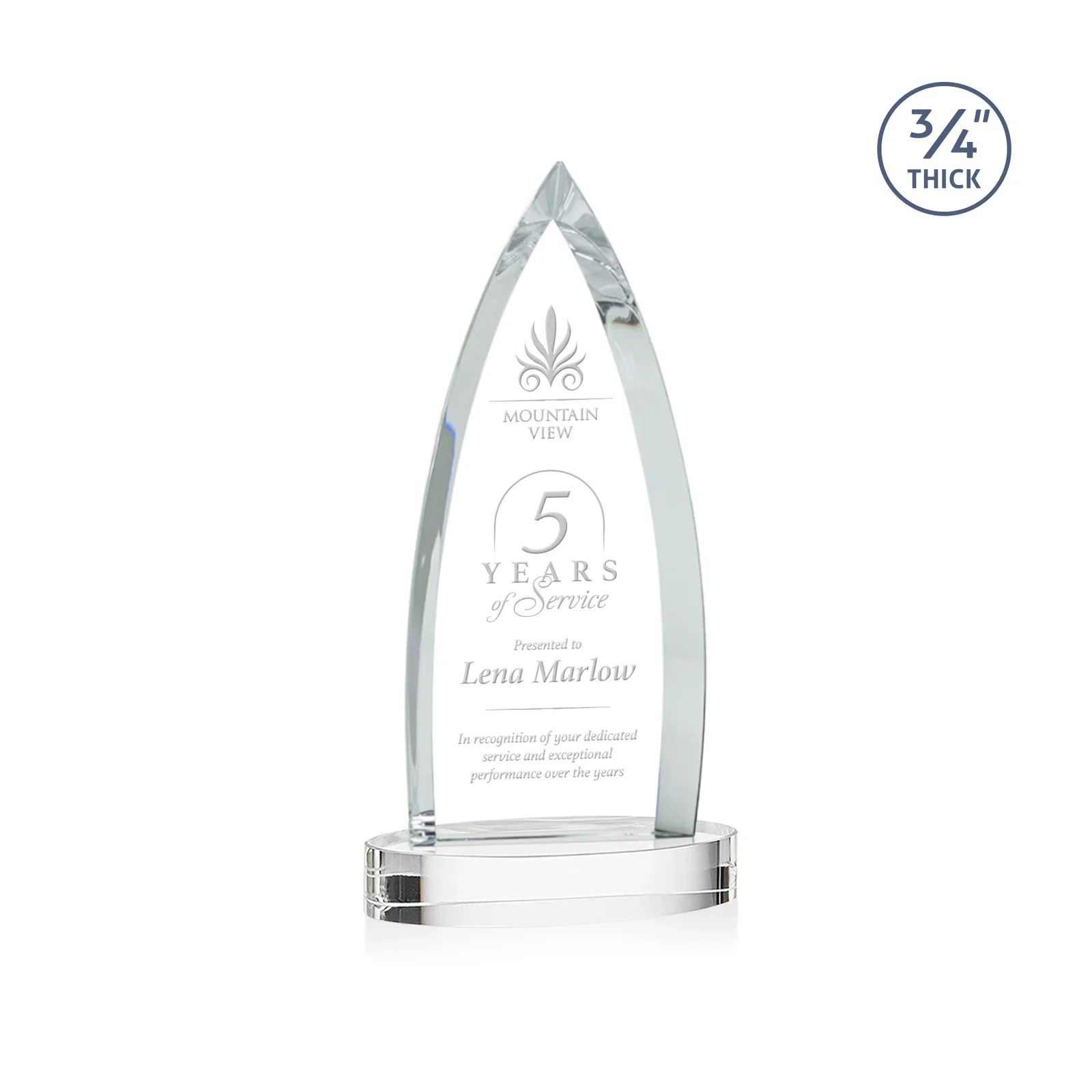 Custom Starfire Crystal Arrowhead Award on Round Crystal Base for service anniversary gifts