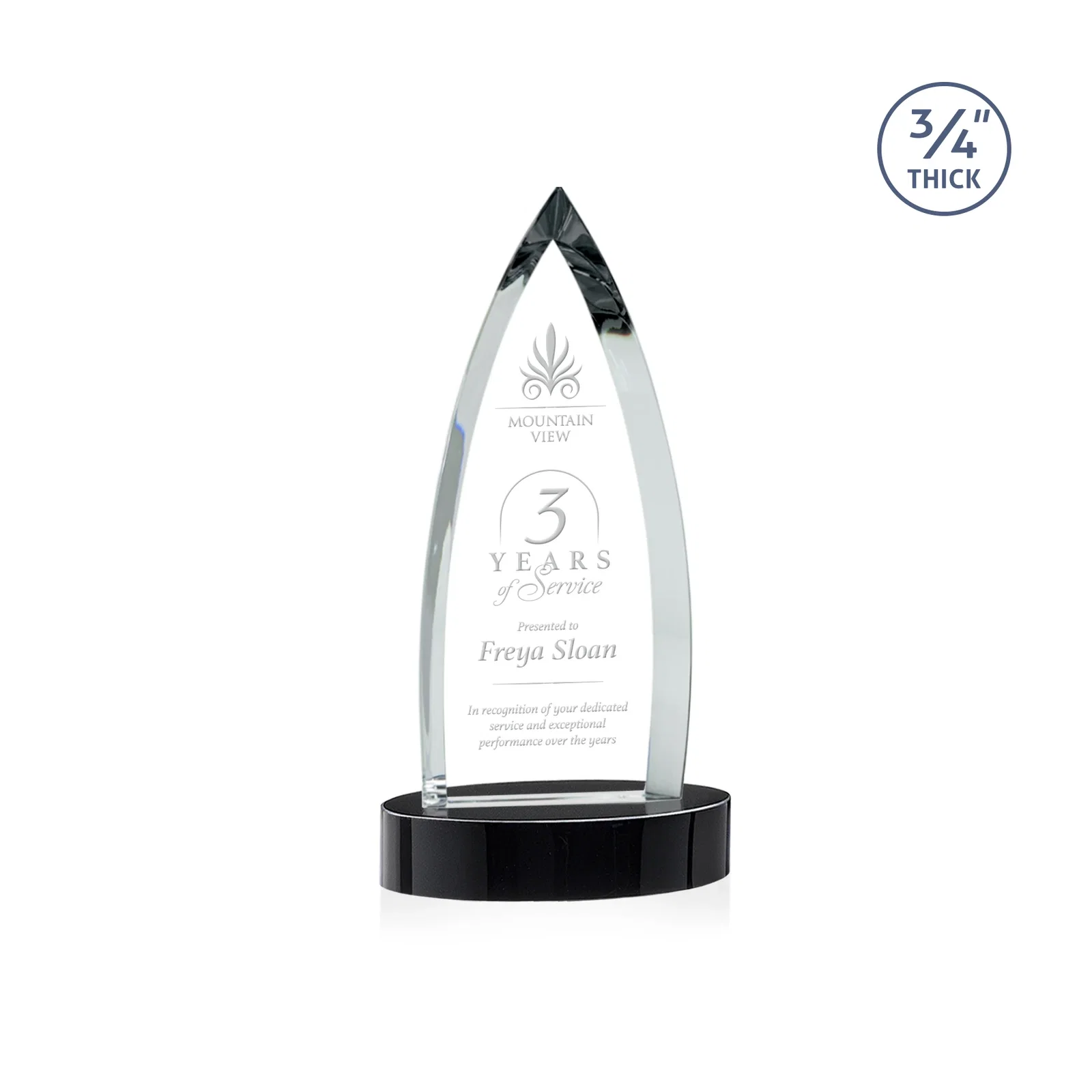 Promotional Starfire Crystal Arrowhead Award on Round Crystal Base for team milestone celebrations