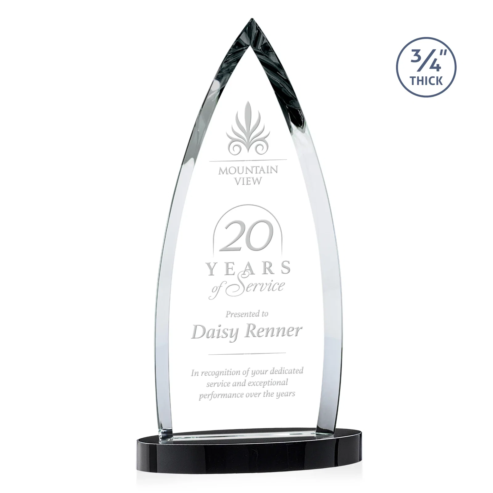Promotional Starfire Crystal Arrowhead Award on Round Crystal Base for volunteer appreciation