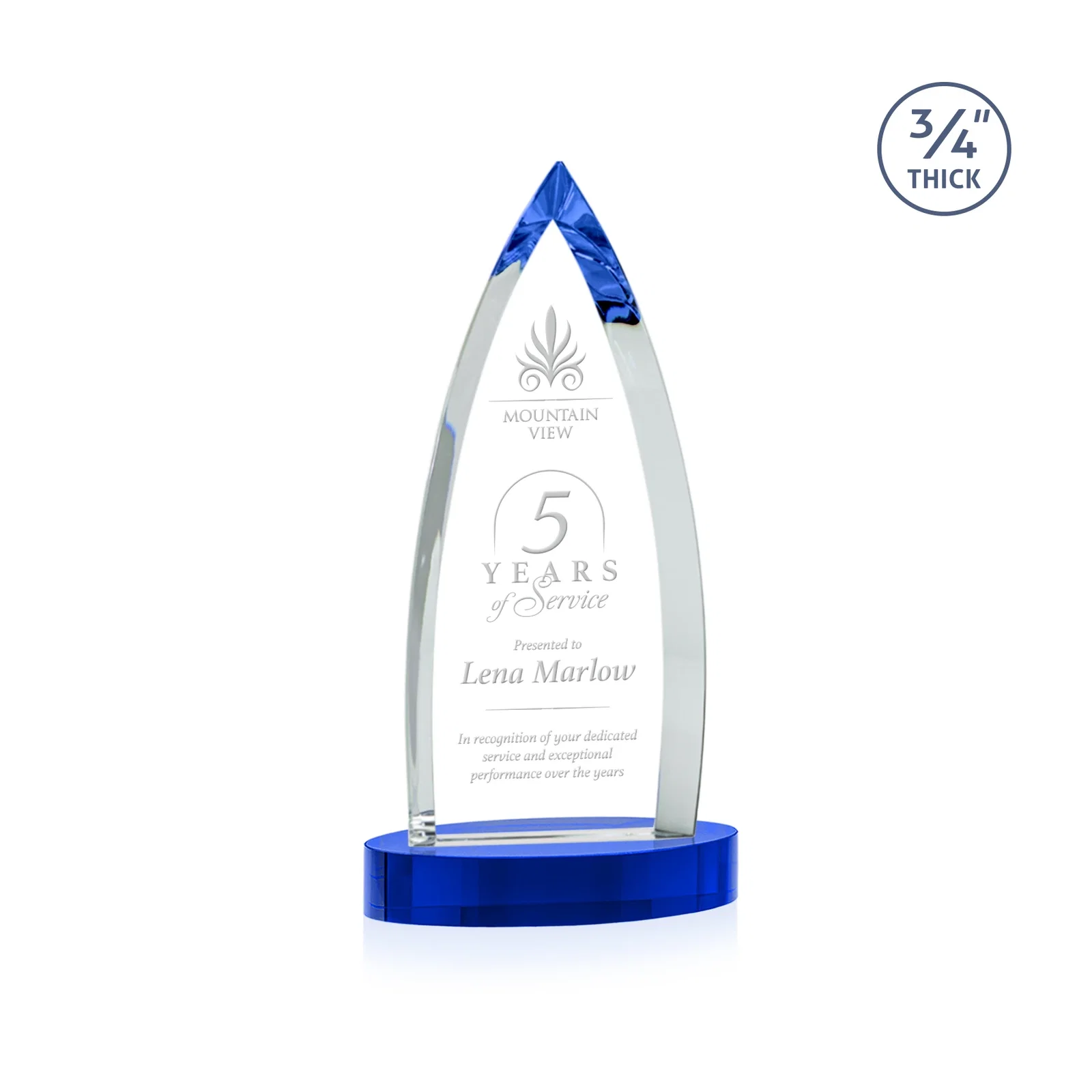 Branded Starfire Crystal Arrowhead Award on Round Crystal Base for corporate award ceremonies