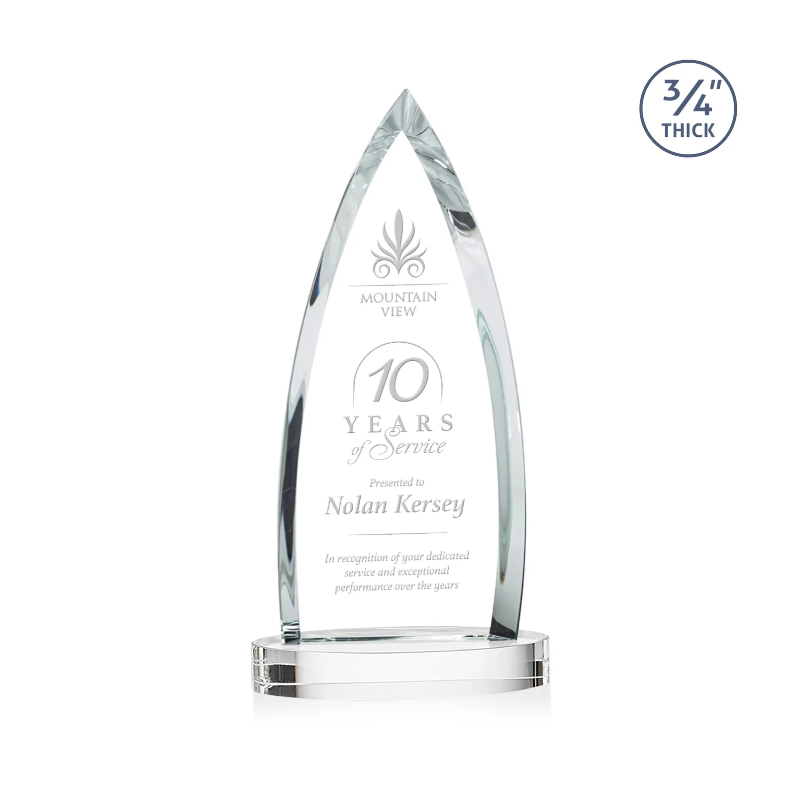 Custom Starfire Crystal Arrowhead Award on Round Crystal Base for sales achievement awards