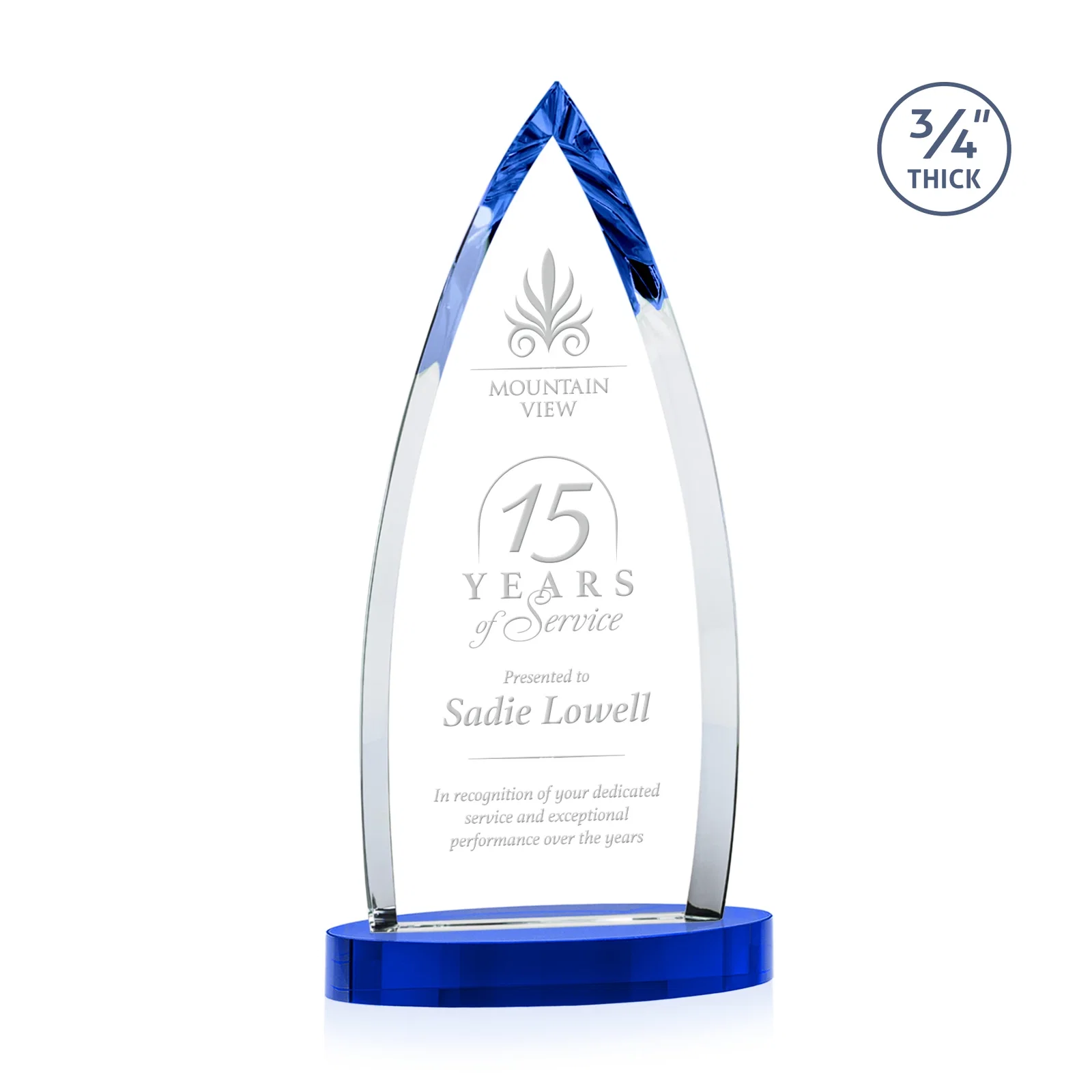 Branded Starfire Crystal Arrowhead Award on Round Crystal Base for sales achievement awards
