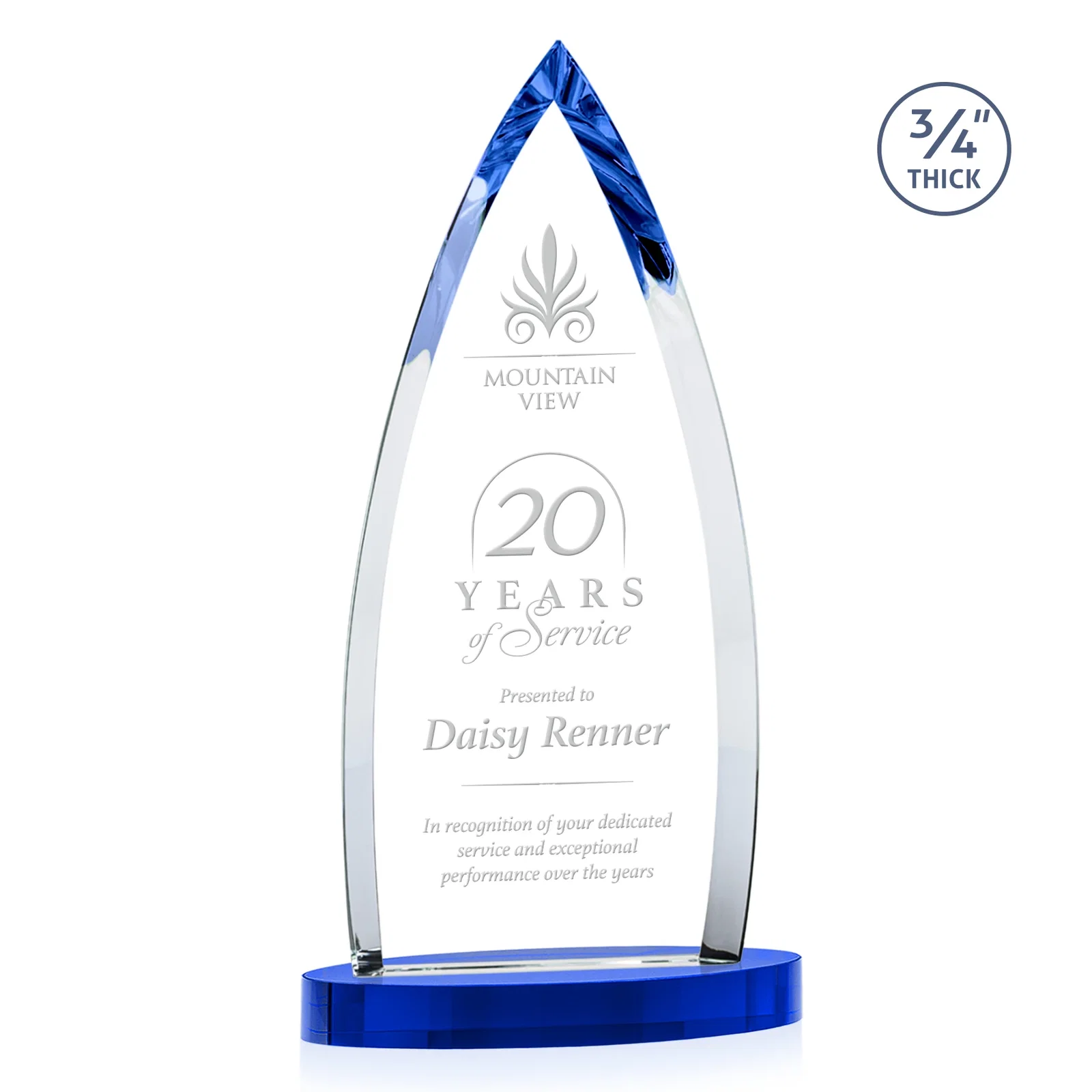Branded Starfire Crystal Arrowhead Award on Round Crystal Base for retirement presentations