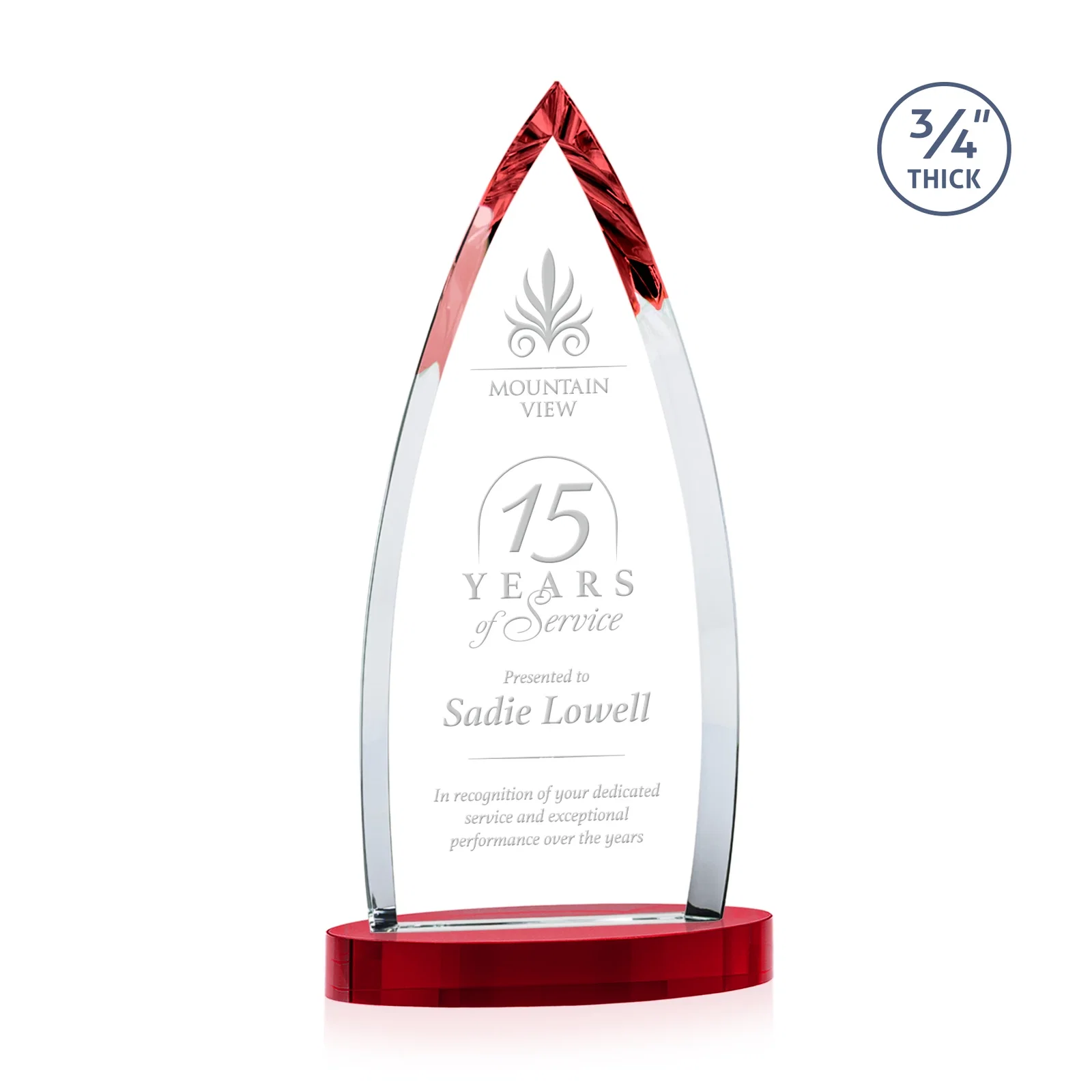 Branded Starfire Crystal Arrowhead Award on Round Crystal Base for dealer and partner awards