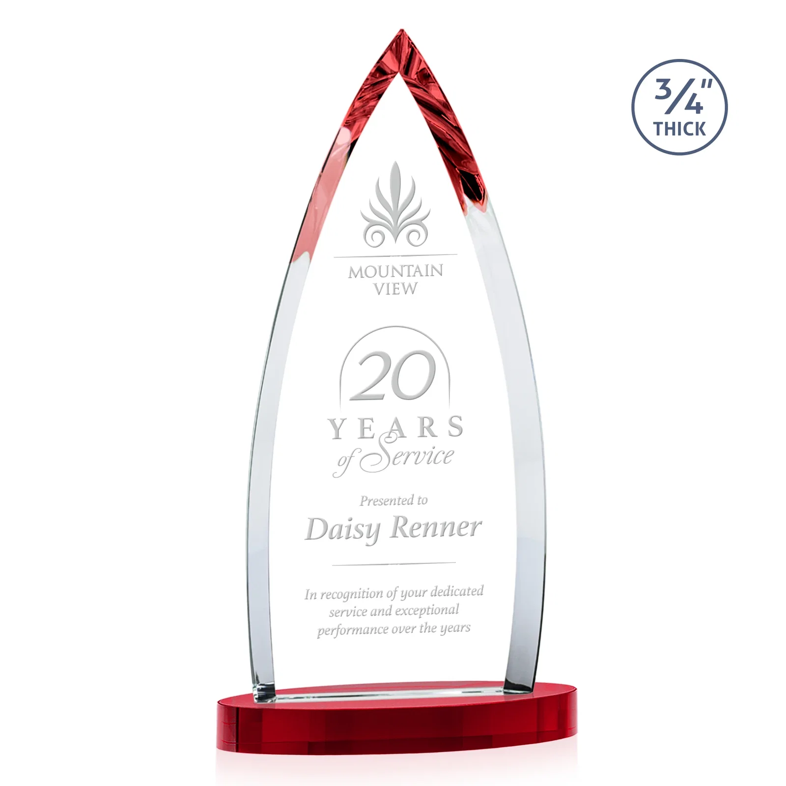 Branded Starfire Crystal Arrowhead Award on Round Crystal Base for company anniversary events