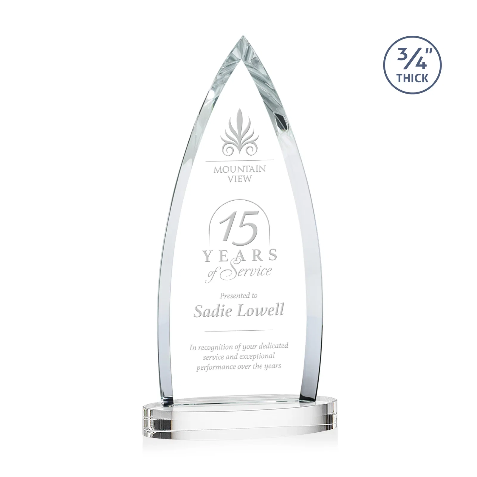 Custom Starfire Crystal Arrowhead Award on Round Crystal Base for retirement presentations