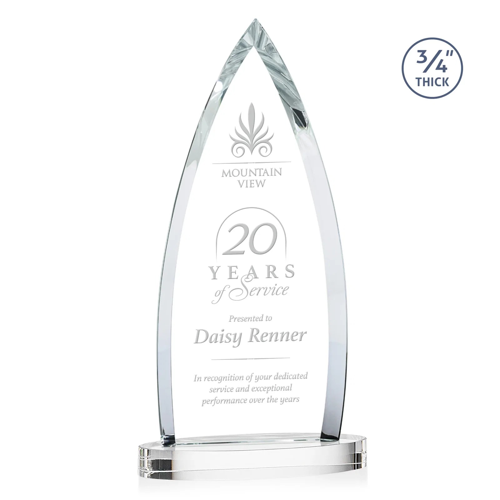 Custom Starfire Crystal Arrowhead Award on Round Crystal Base for team milestone celebrations