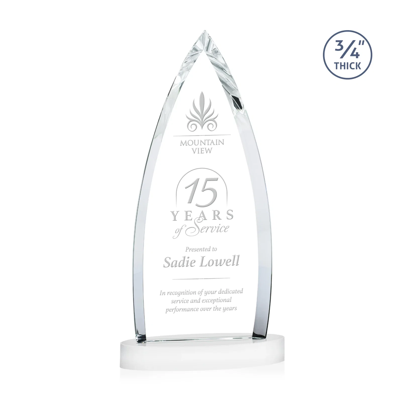 Customized Starfire Crystal Arrowhead Award on Round Crystal Base for employee recognition
