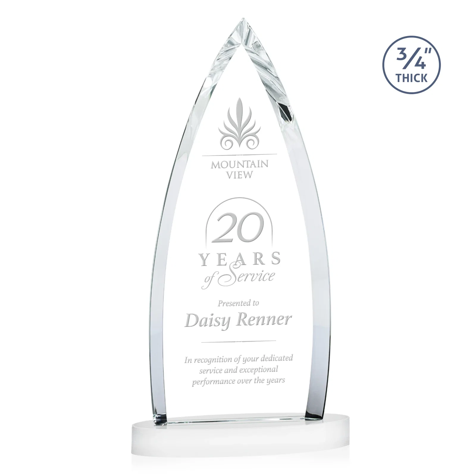 Customized Starfire Crystal Arrowhead Award on Round Crystal Base for corporate award ceremonies
