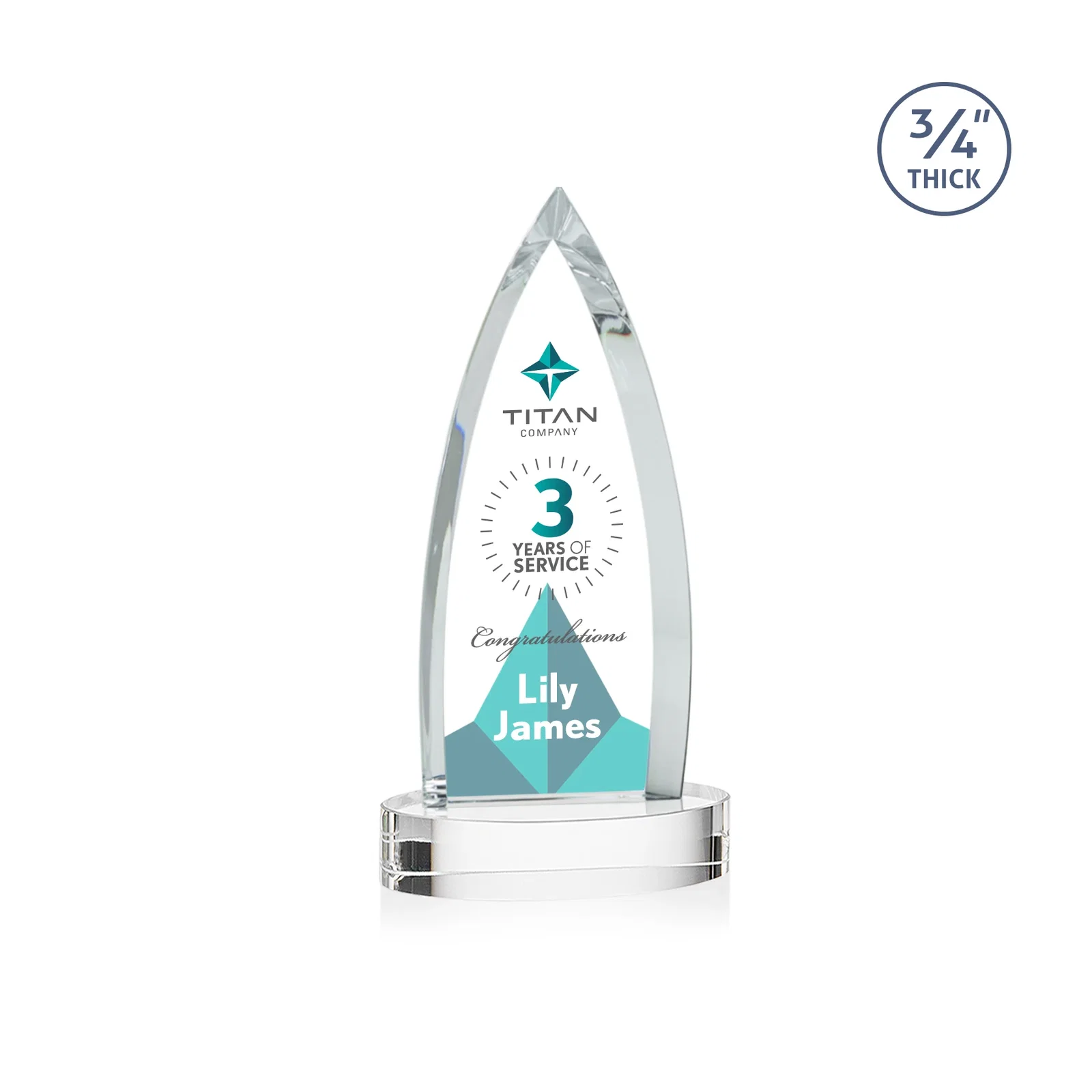 Customized Starfire Crystal Arrowhead Award on Round Crystal Base for retirement presentations