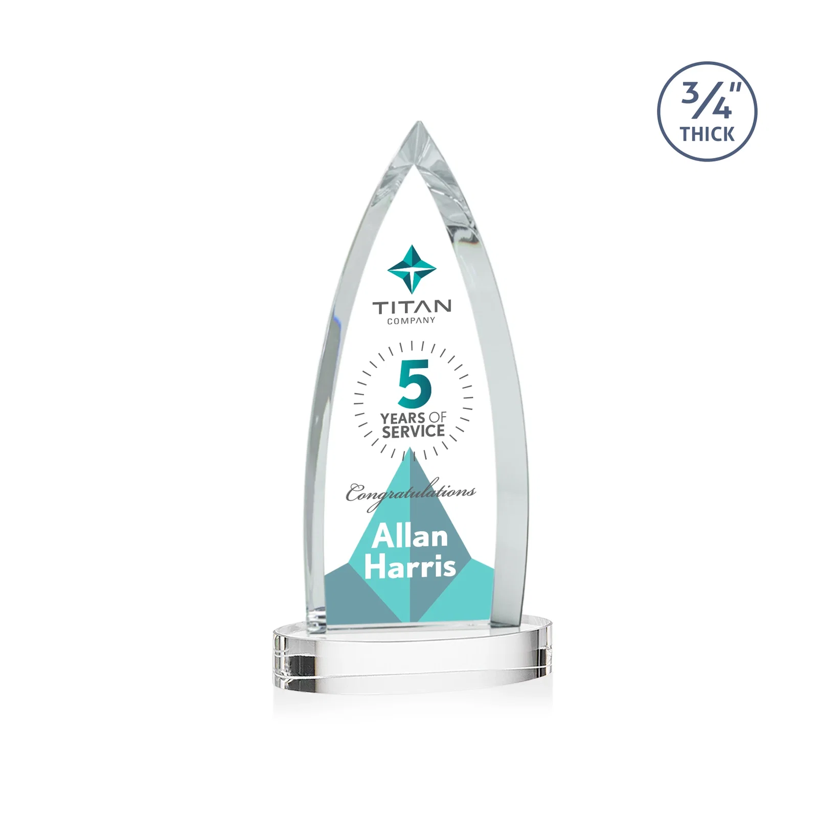 Customized Starfire Crystal Arrowhead Award on Round Crystal Base for team milestone celebrations