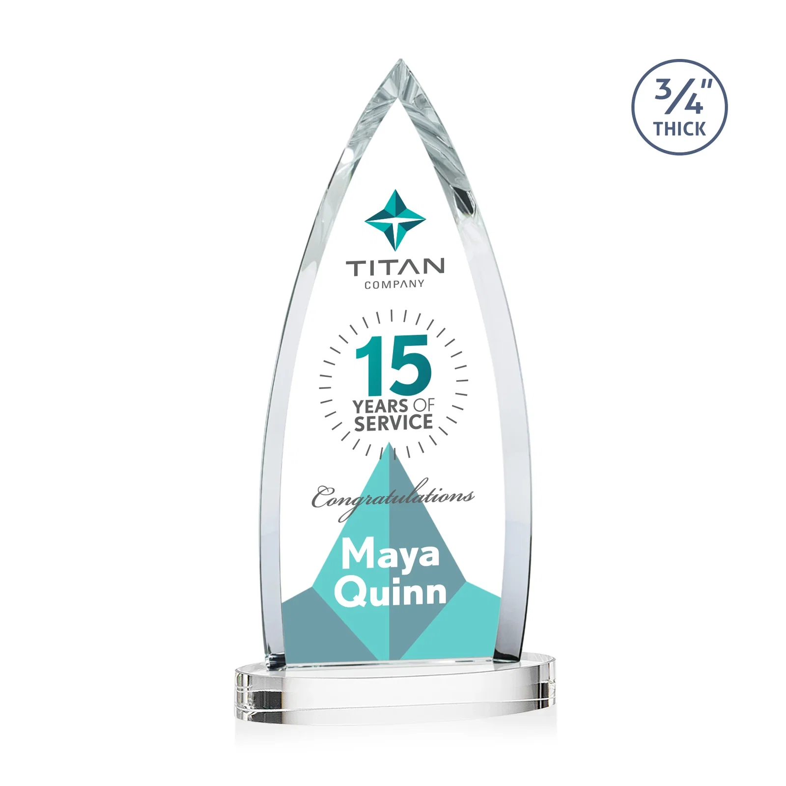 Customized Starfire Crystal Arrowhead Award on Round Crystal Base for graduation ceremonies